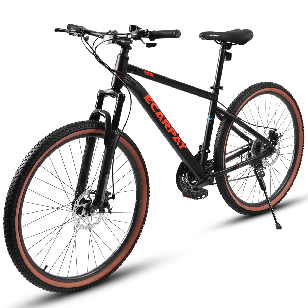 Wooakway 24 Inch Teenager Mountain Bike 21 Speed High Carbon Steel Frame Disc Brake Bicycle with Brown Edge Tires for School Commuting and Outdoor Riding