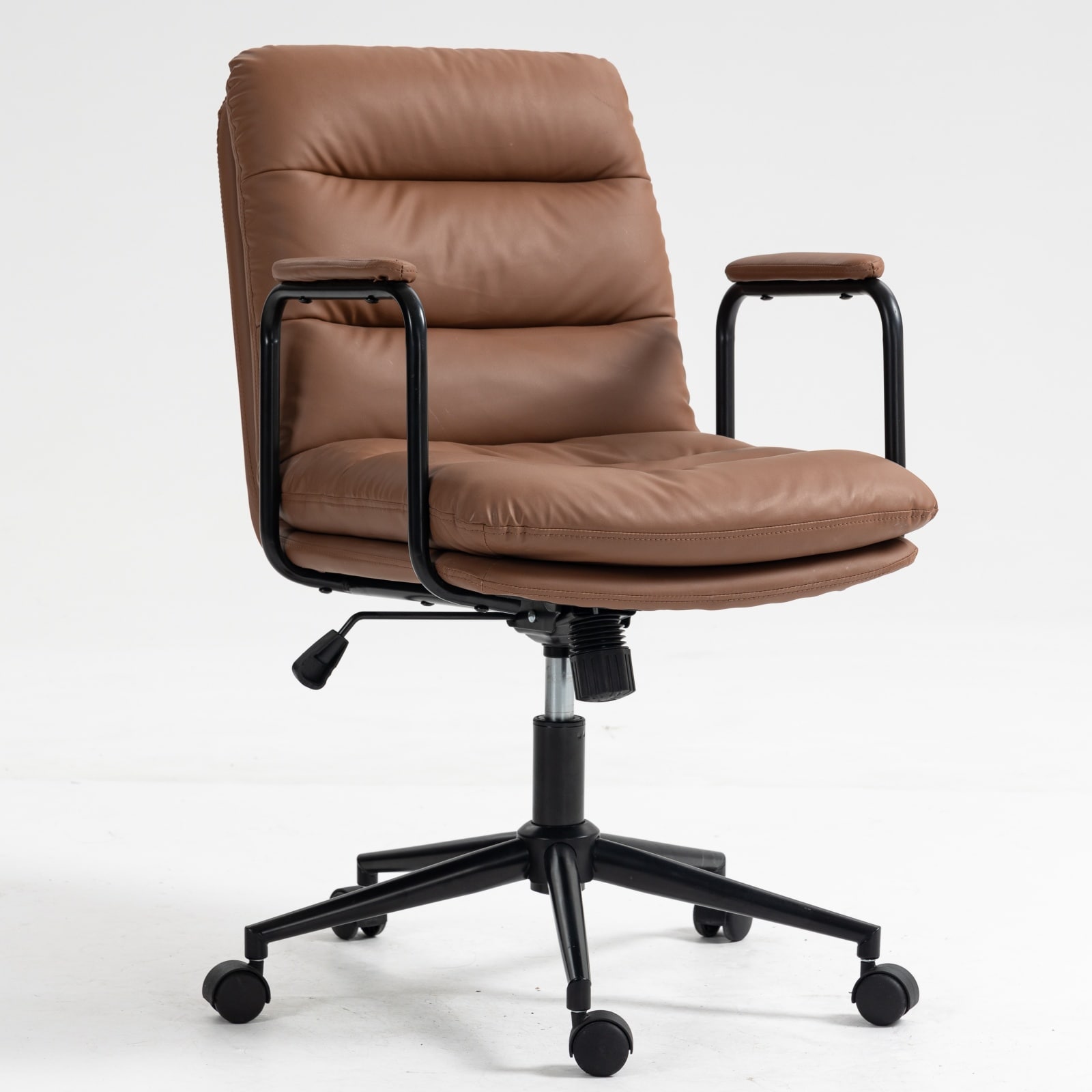 Maocao Hoom JL3133926 Brown Contemporary Ergonomic Adjustable Height Swivel Faux Leather Manager Chair