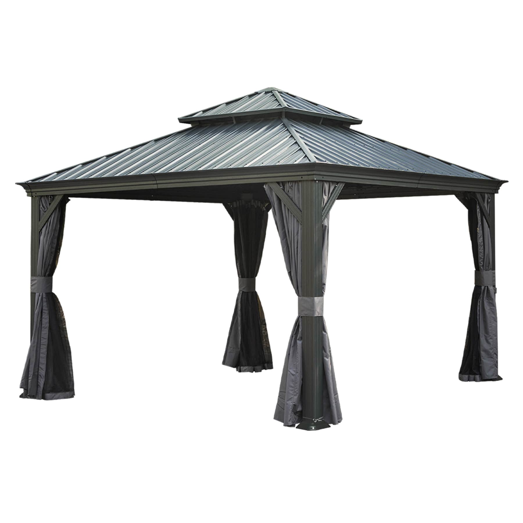 Mondawe MO-03019 12-ft x 12-ft Gray Gazebo with Hardtop Roof (Screen Included)
