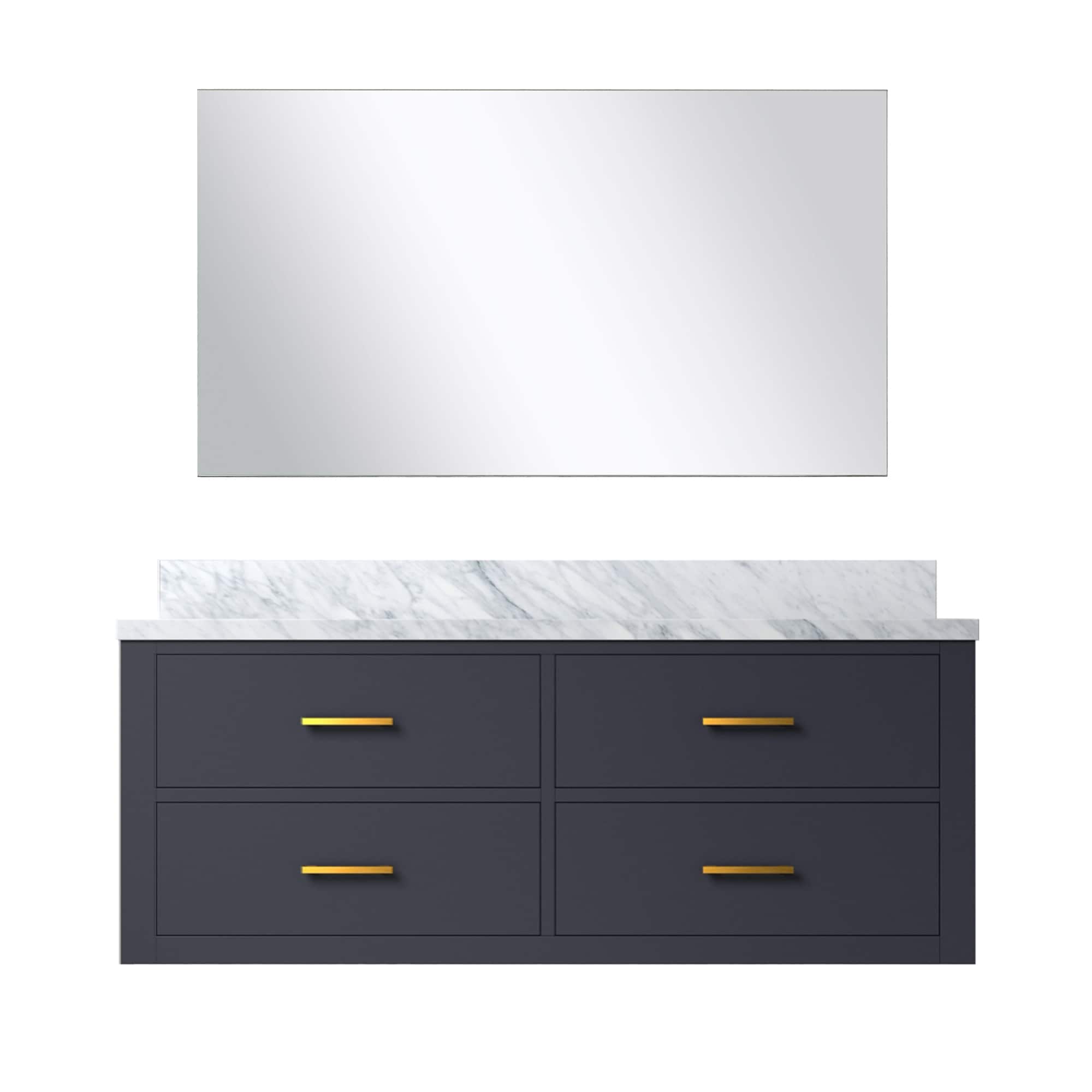 Lexora LVSO48SE110 Southold 48-in Blue Undermount Single Sink Floating Bathroom Vanity with White Carrara Marble Top (Mirror Included)