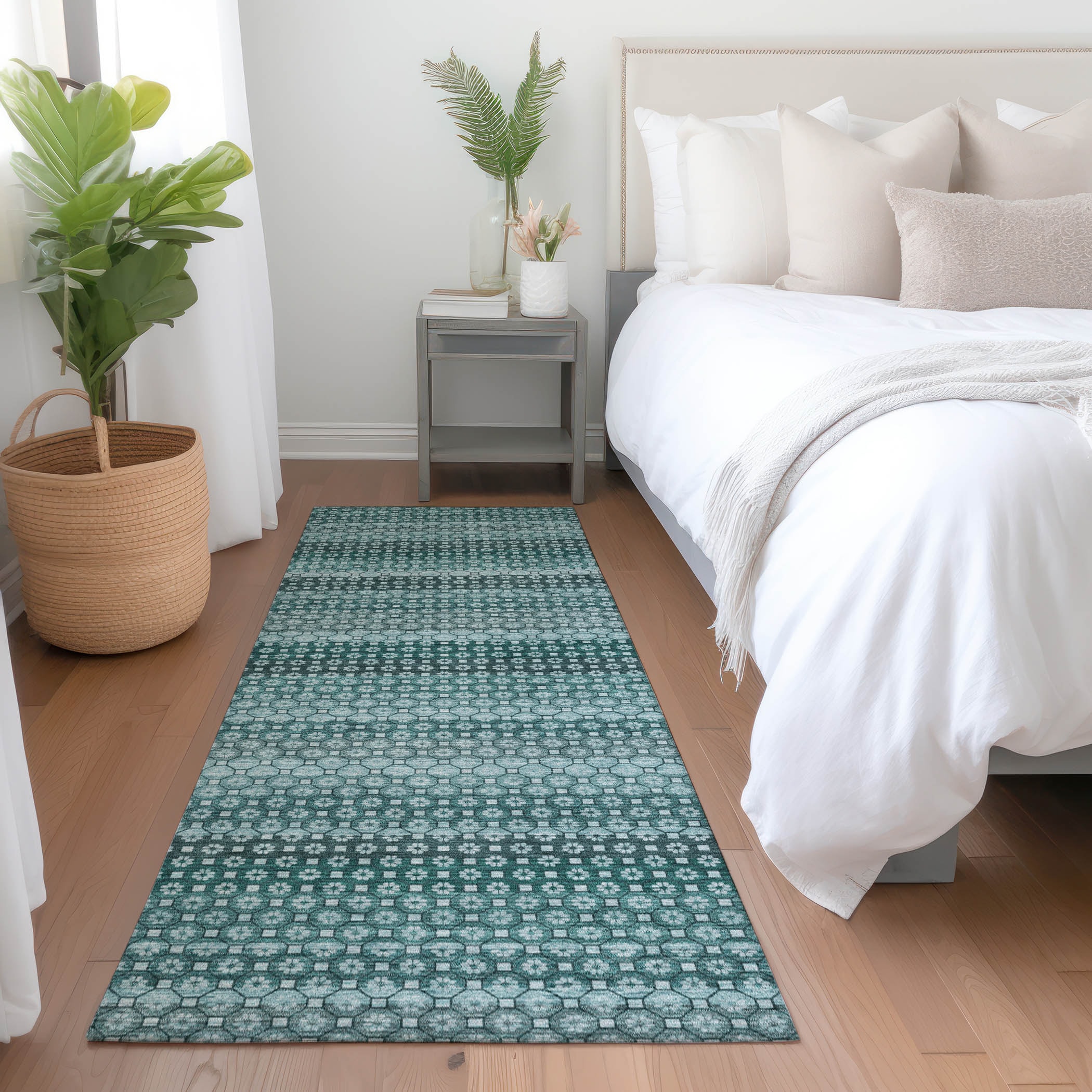 Addison Rugs ACN1425TE2X8 Chantille ACN1425TE 2 x 7 (ft) Polyester Teal Rectangular Indoor/Outdoor Geometric Machine washable Runner rug