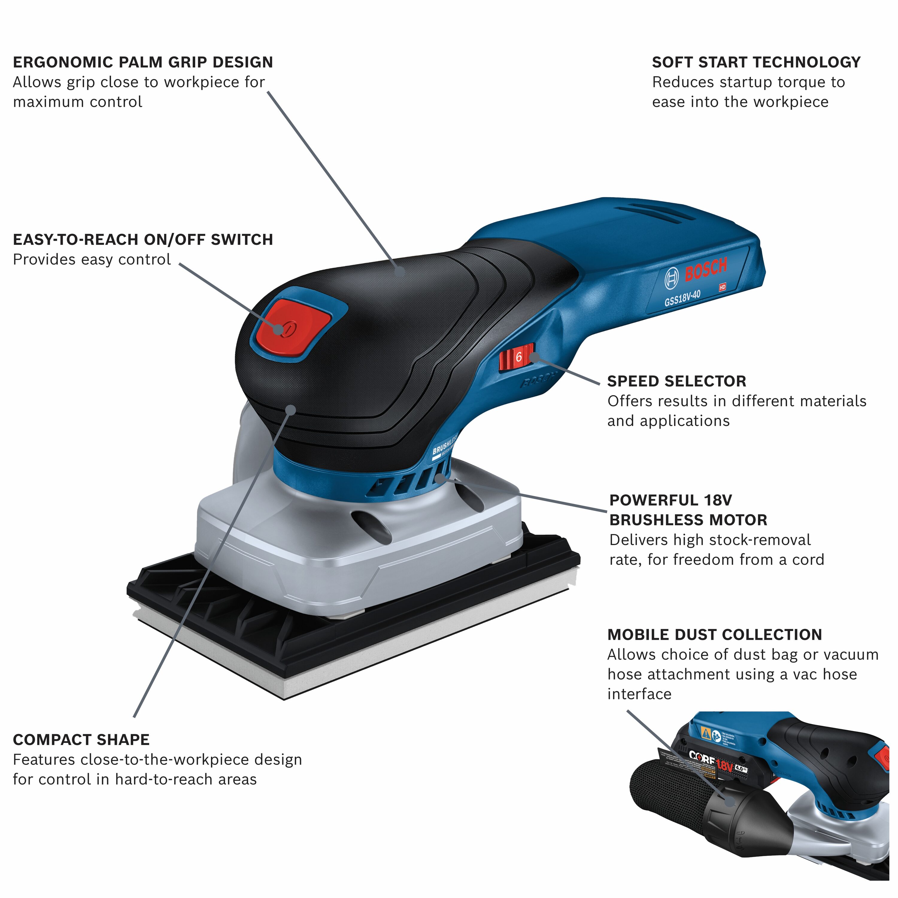 the Bosch department Orbital Power at Management Dust Sander Brushless with 18-Volt in Speed Sanders Cordless Variable