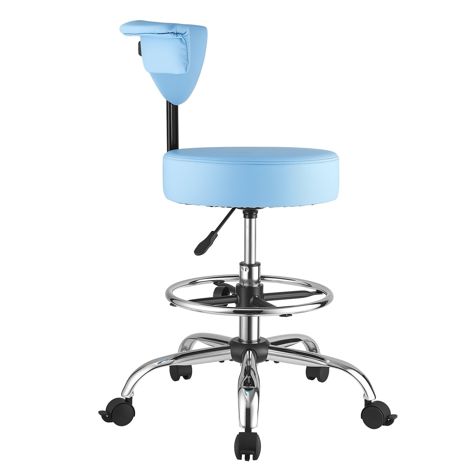 GIVIMO Rolling Stool with Back Support 500-lb Weight Capacity Height Adjustable Thick Cushion Ergonomic PU Leather Seat 360-Degree Swivel Stool Chair