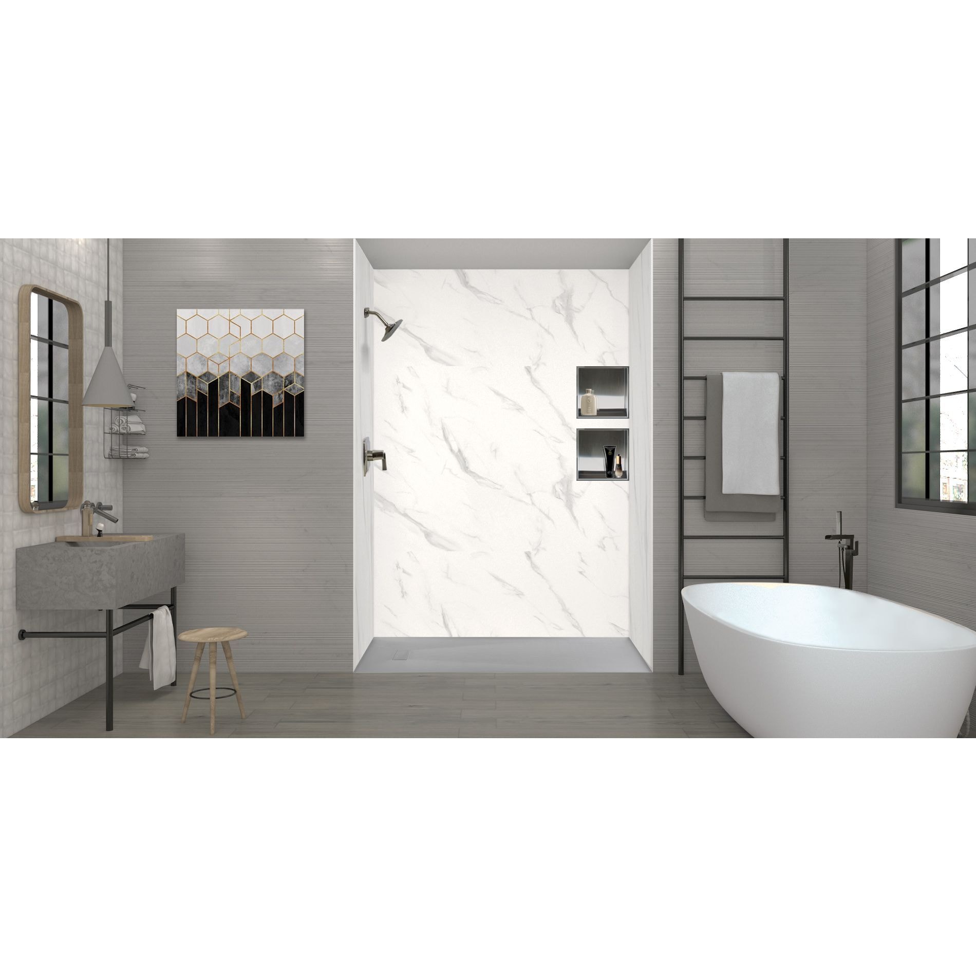 Transolid FZS6332-39 31.5-in W x 63-in L Grey Single Threshold Rectangle Shower pan base with 1-in H Threshold (Reversible Drain)