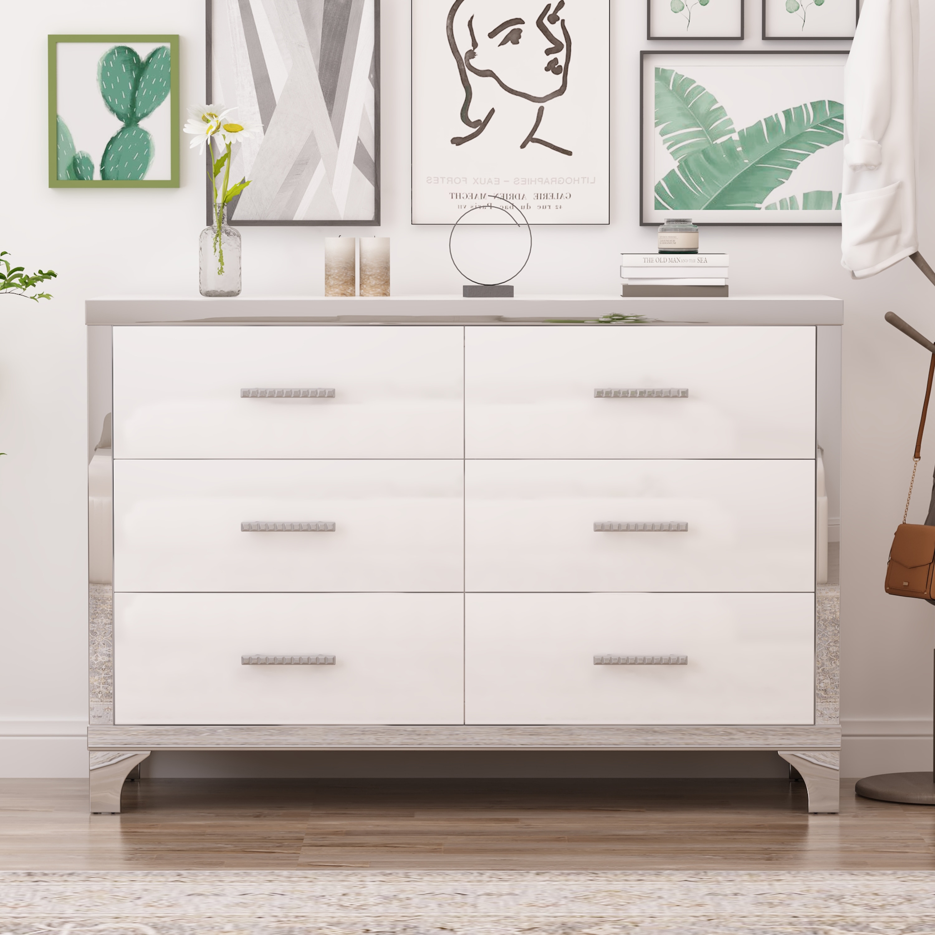 JIMSMAISON JMHLDS09W White 6 -Drawer Standard dresser