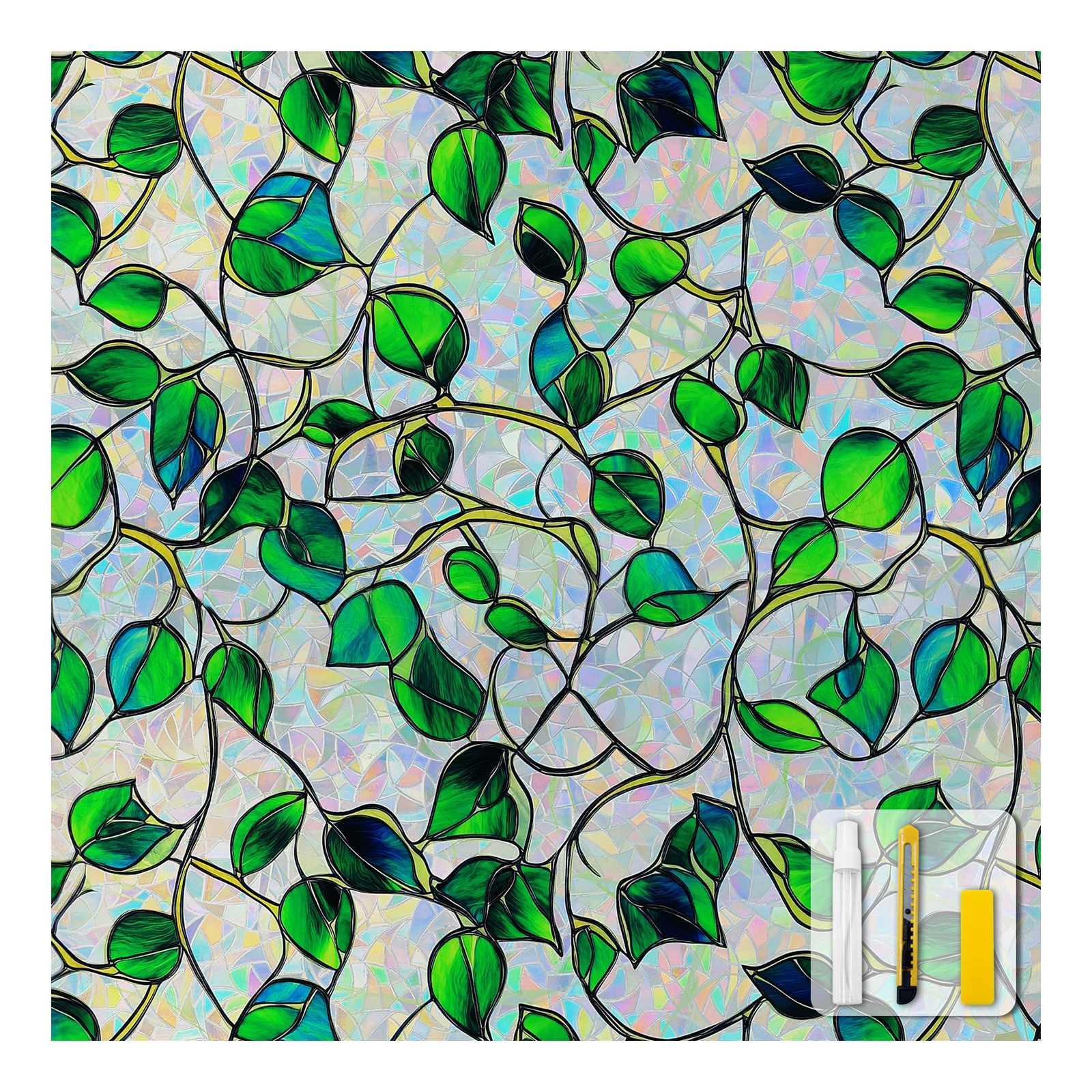 Etokfoks EFT0926H34 Window Privacy Film Stained Glass Decorative Static Clings Rainbow Tint for Home Room Decor Bathroom Door Car Stickers with Iridescent Effect