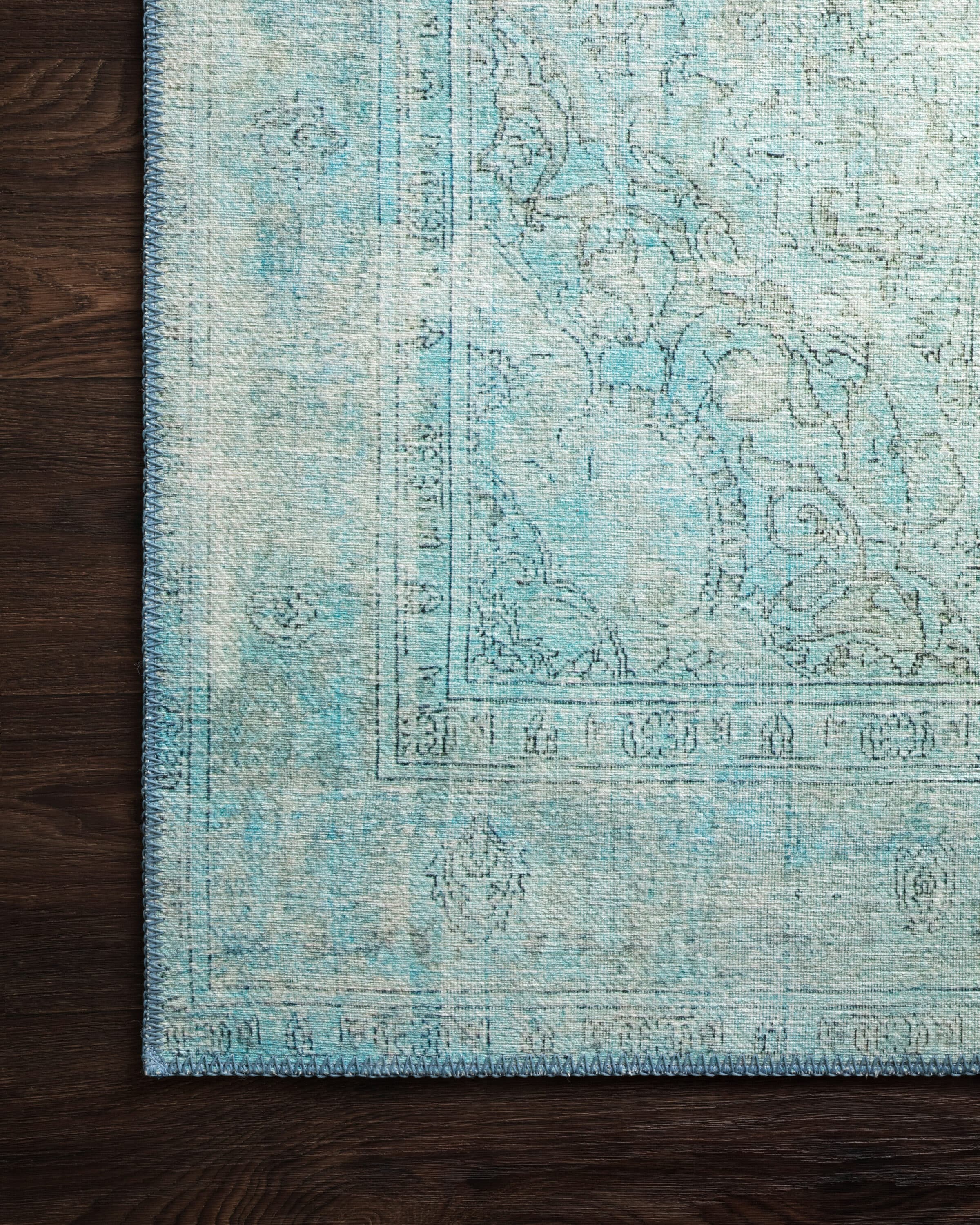 Blue Floral Hand-Knotted Wool and Synthetic Area Rug 5' x 7'