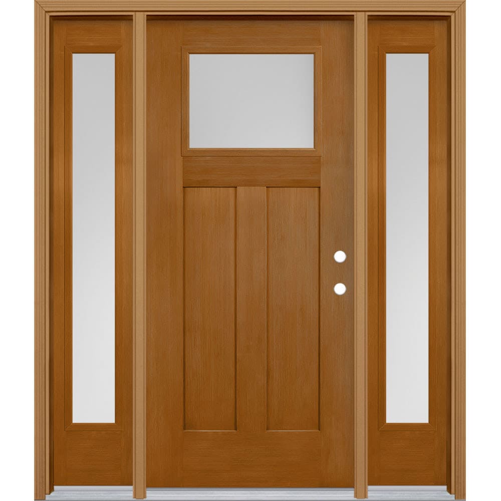 Masonite 629005 64-in x 80-in x 4-9/16-in Fiberglass Craftsman Left-hand inswing Oakcrest Stained Prehung Front Door with Sidelights with Brickmould Insulating core