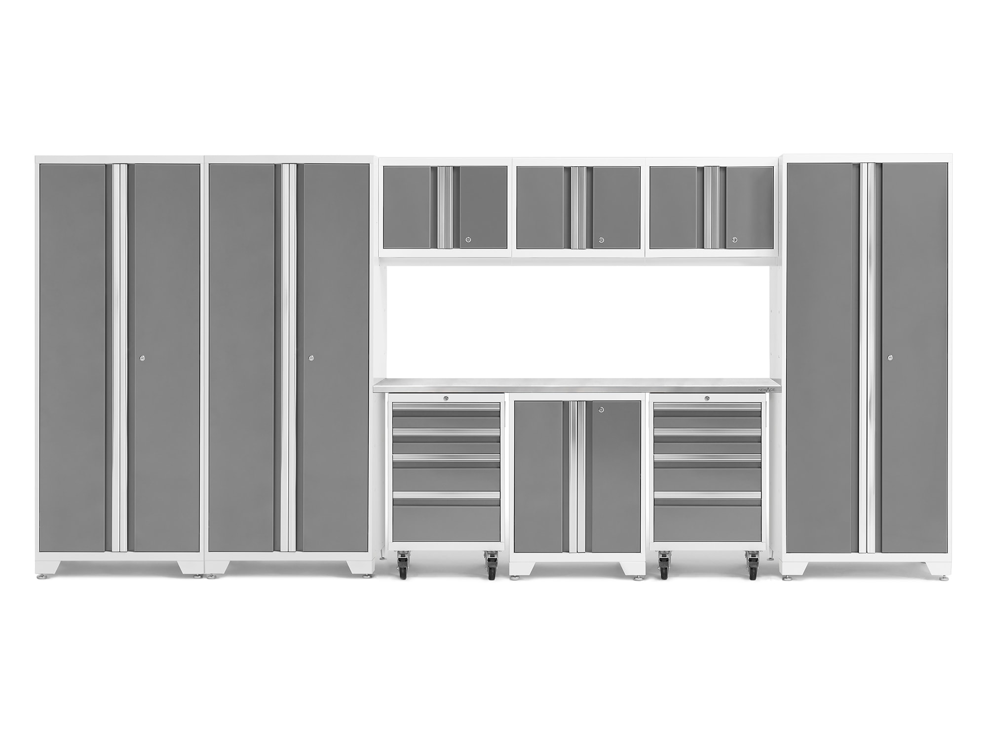 NewAge Products 56977 162-in W x 76.75-in H x 18-in D 9 -Cabinets Steel Platinum Garage Storage System