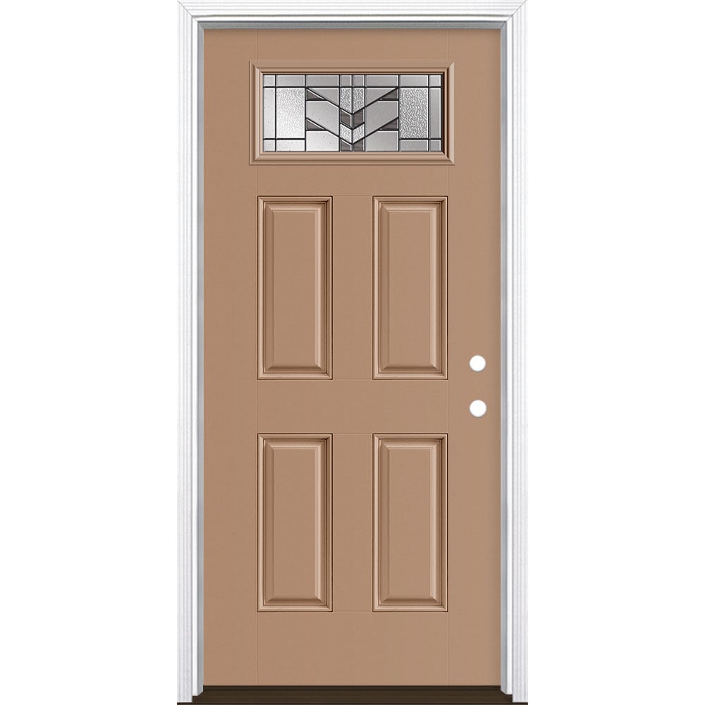 Masonite 3420479 Frontier 36-in x 80-in x 4-9/16-in Fiberglass 1/4 lite Left-hand inswing Warm Wheat Painted Prehung Front Door with Brickmould Insulating core