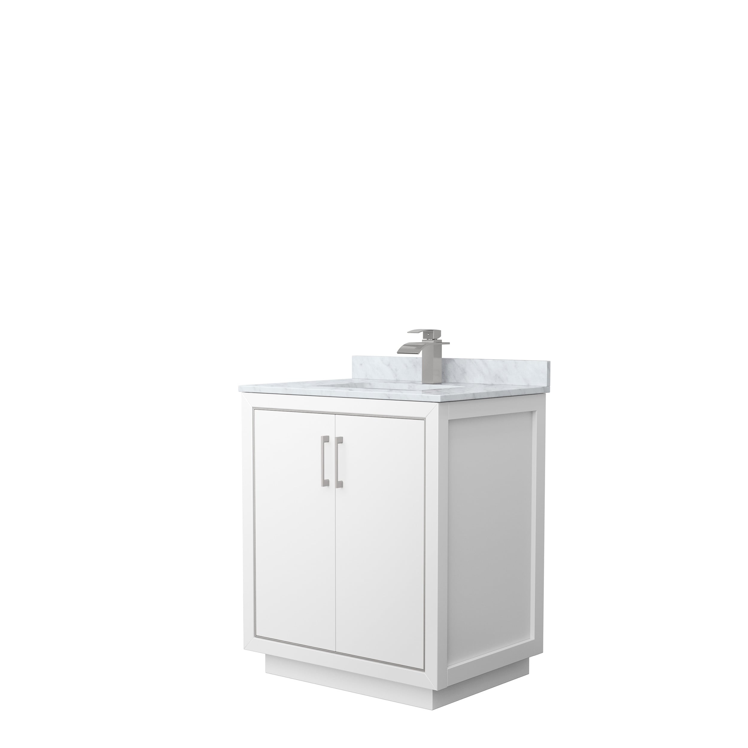 Wyndham Collection WCF111130SWHCMUNSMXX Icon 30-in White with Brushed Nickel Trim Undermount Single sink Bathroom Vanity with White Carrara marble Natural marble Top