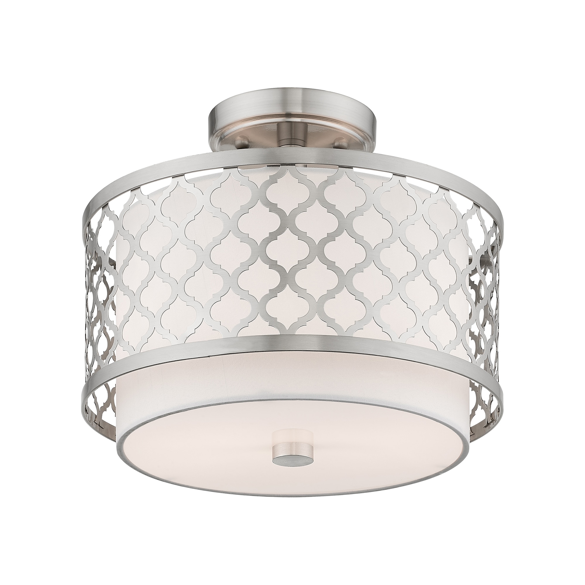 Brushed Nickel Drum Semi-Flush Mount Light with Glass Shade