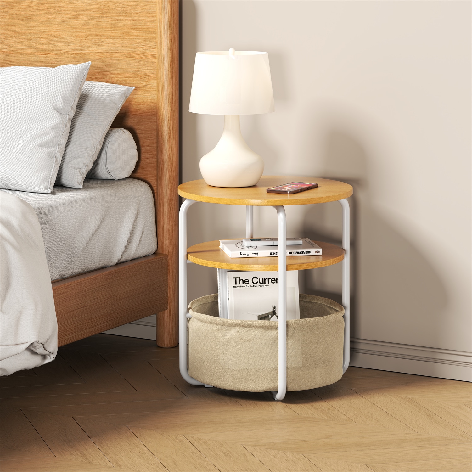 GAOMON 3-Tier Round Computer Desk with Removable Basket- Compact for ...