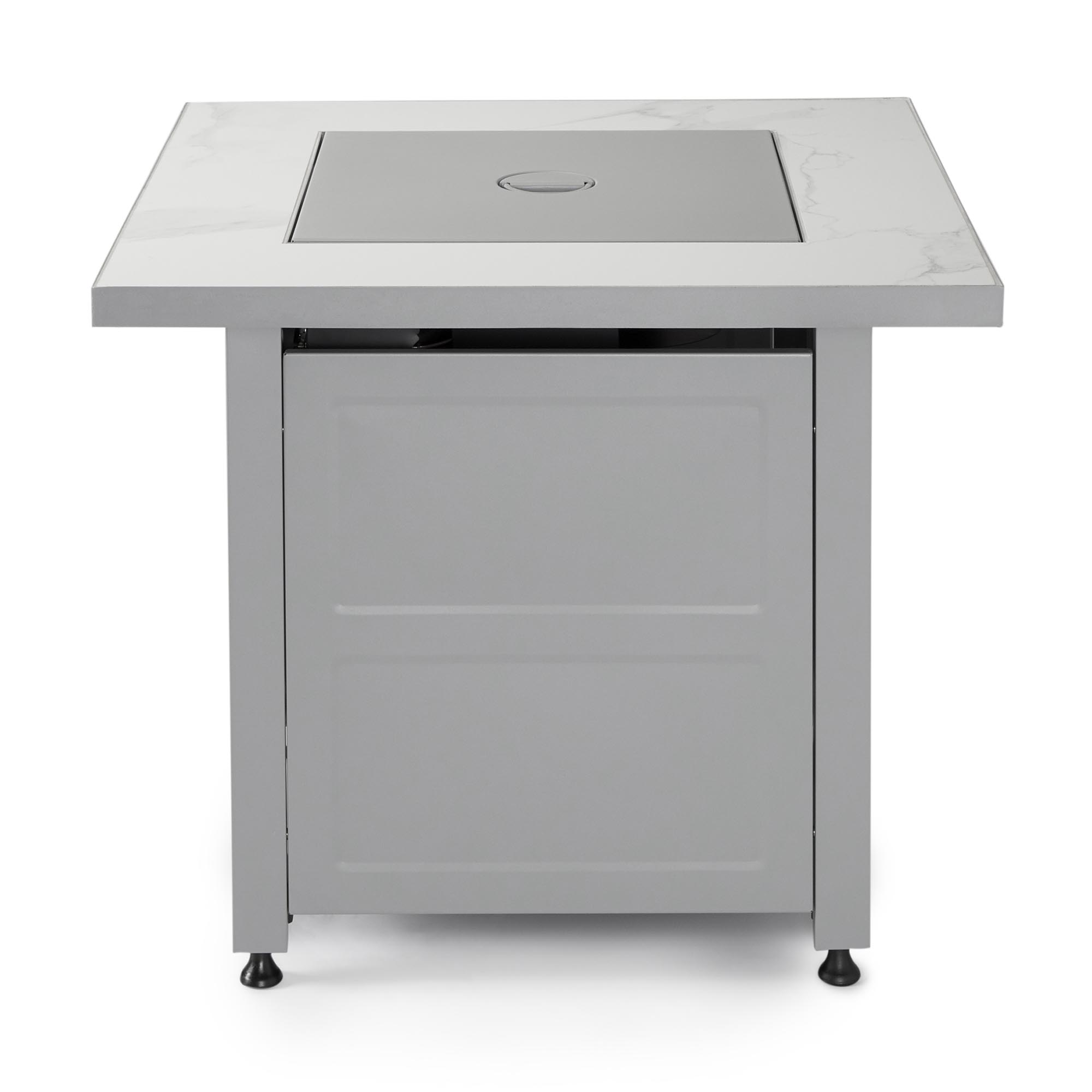 Gray Faux Marble Gas Fire Pit Table with Steel Base