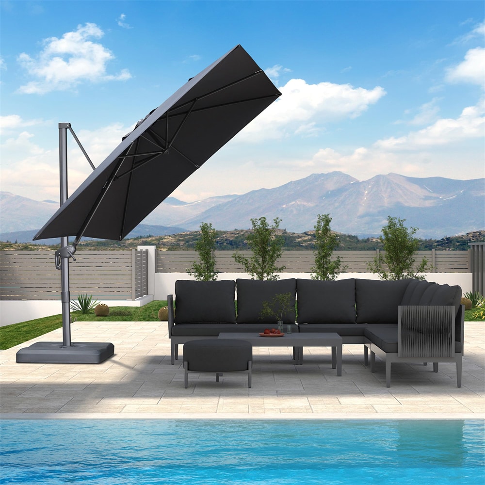 PURPLE LEAF LS05ALFS09-DG 9-ft Aluminum Dark gray Crank Cantilever Patio Umbrella