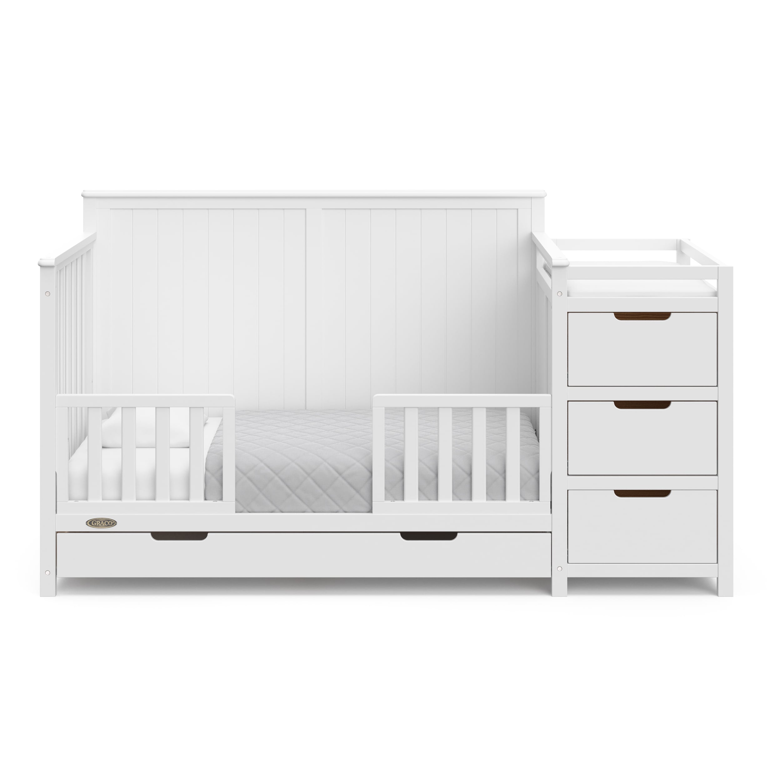 White 5-in-1 Convertible Crib and Changer with Drawer