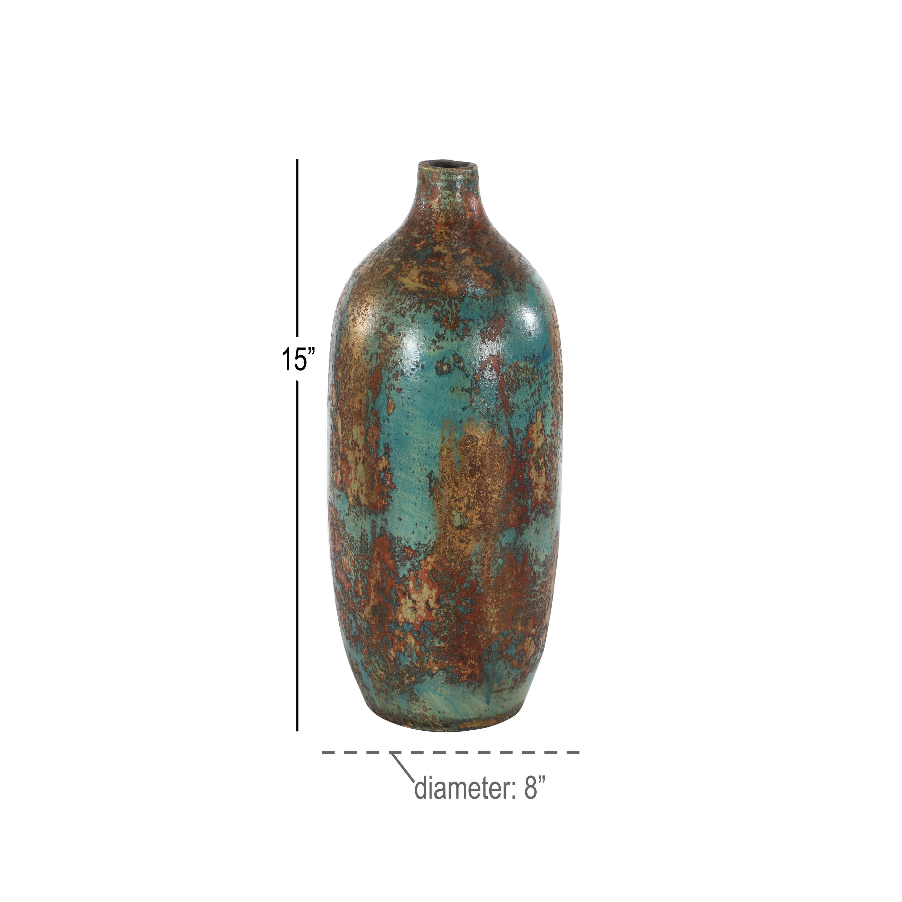 Rustic Turquoise and Bronze Ceramic Decorative Vase