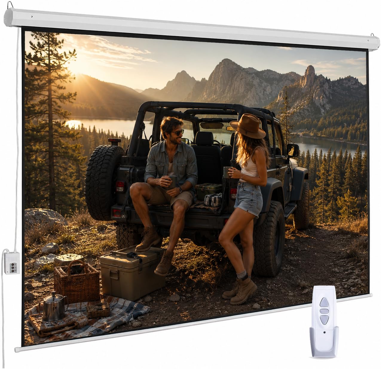 Adrinfly  120 Motorized Projector Screen Electric 4 3 Projector Screen with Remote Control Indoor Outdoor HD Movie Screen Wall Ceiling