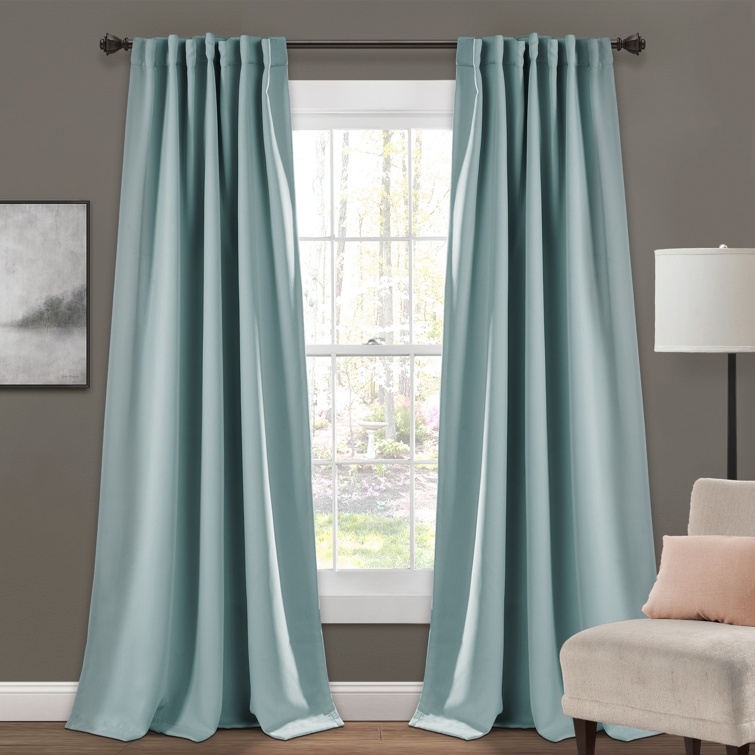 Lush Decor 16T003893 84-Inches Blue Blackout Back tab Curtain panel pair