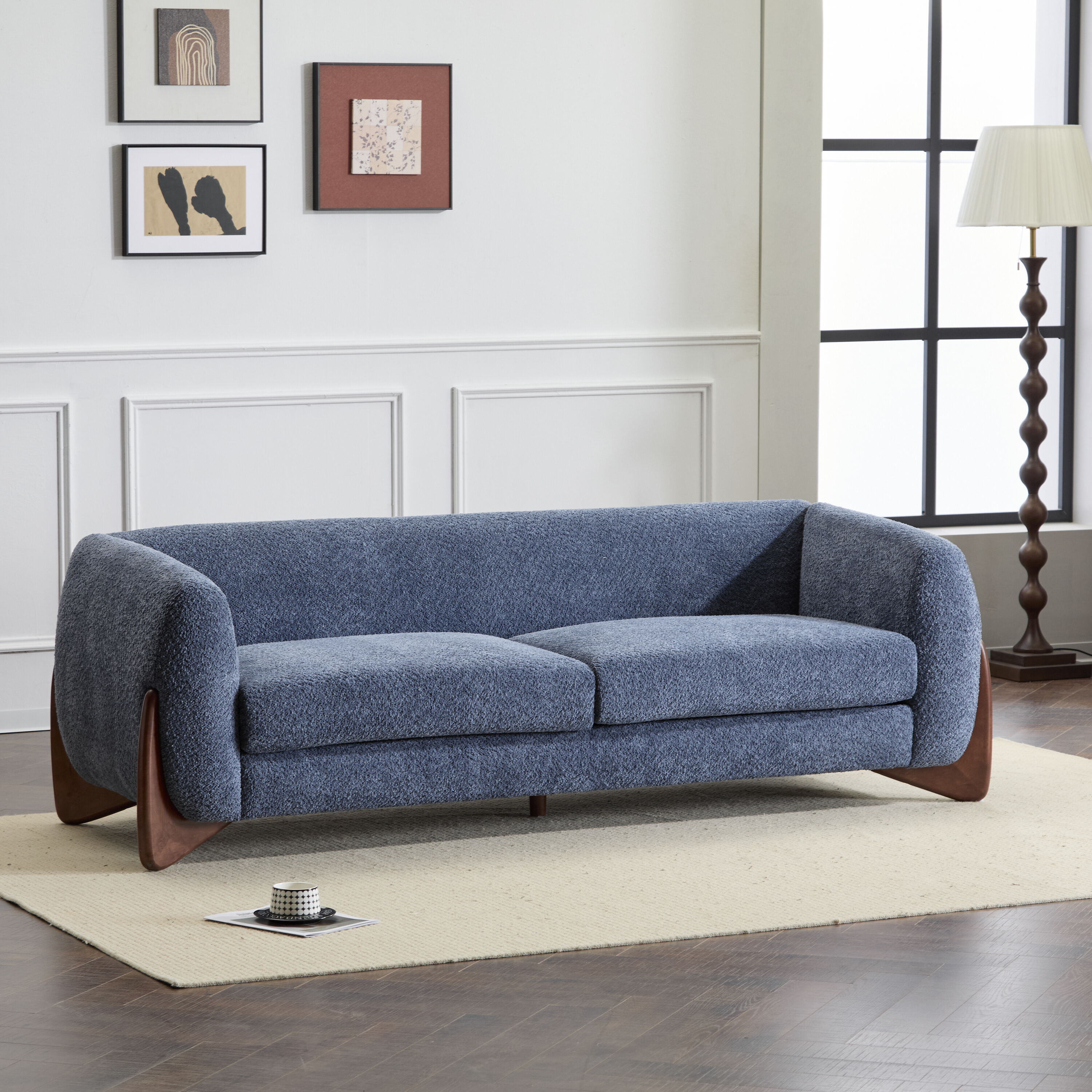 Christopher Knight Home Contemporary 82-inch Boucle Sherpa Upholstered Sofa with Deep Seating - Navy Blue