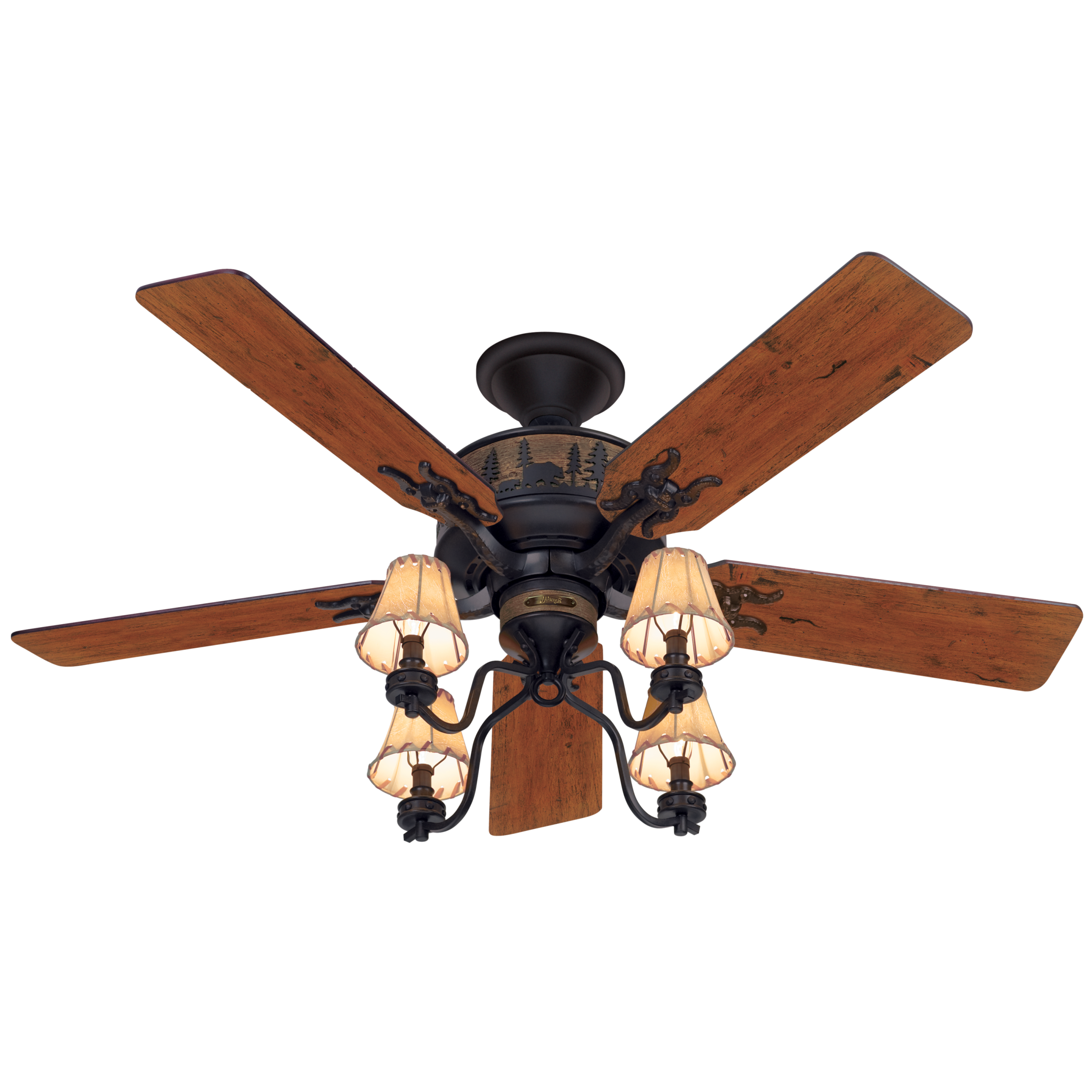 Hunter 20715 52-in Downrod or Flush Mount Distressed Cherry Blades Ceiling Fan With Light ( 5 -Blade )