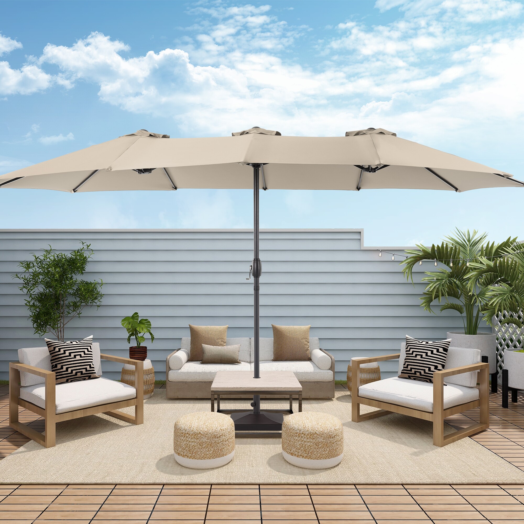 ACEGOSES LW-MK-460SD-B 15-ft Aluminum Tan No-tilt Market Patio Umbrella