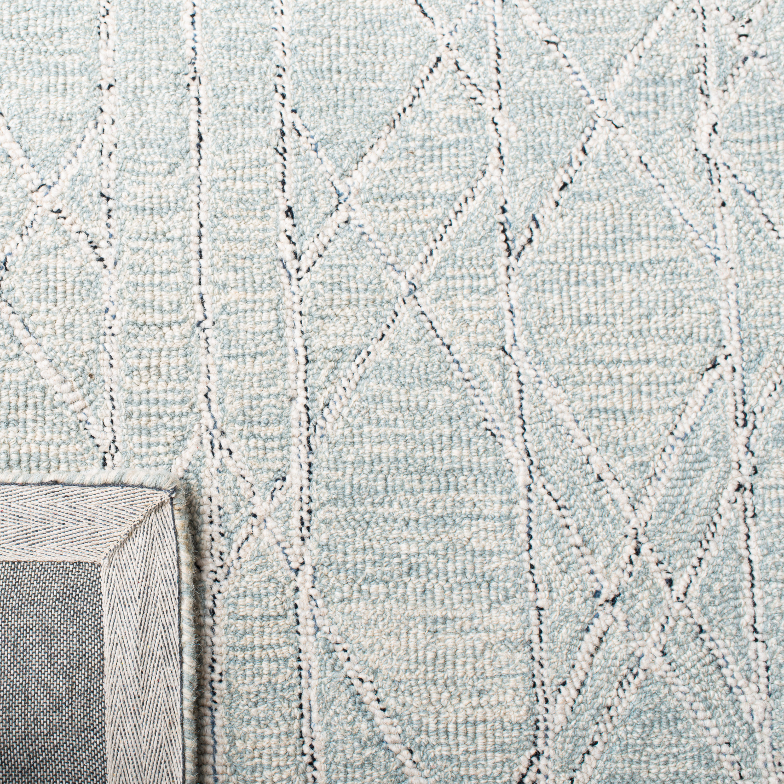 Handmade Light Blue Wool Tufted Reversible Square Rug