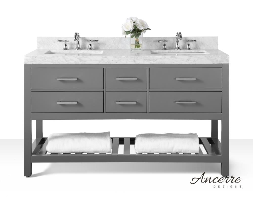 Elizabeth 60'' Sapphire Gray Double Vanity with Carrara Marble Top