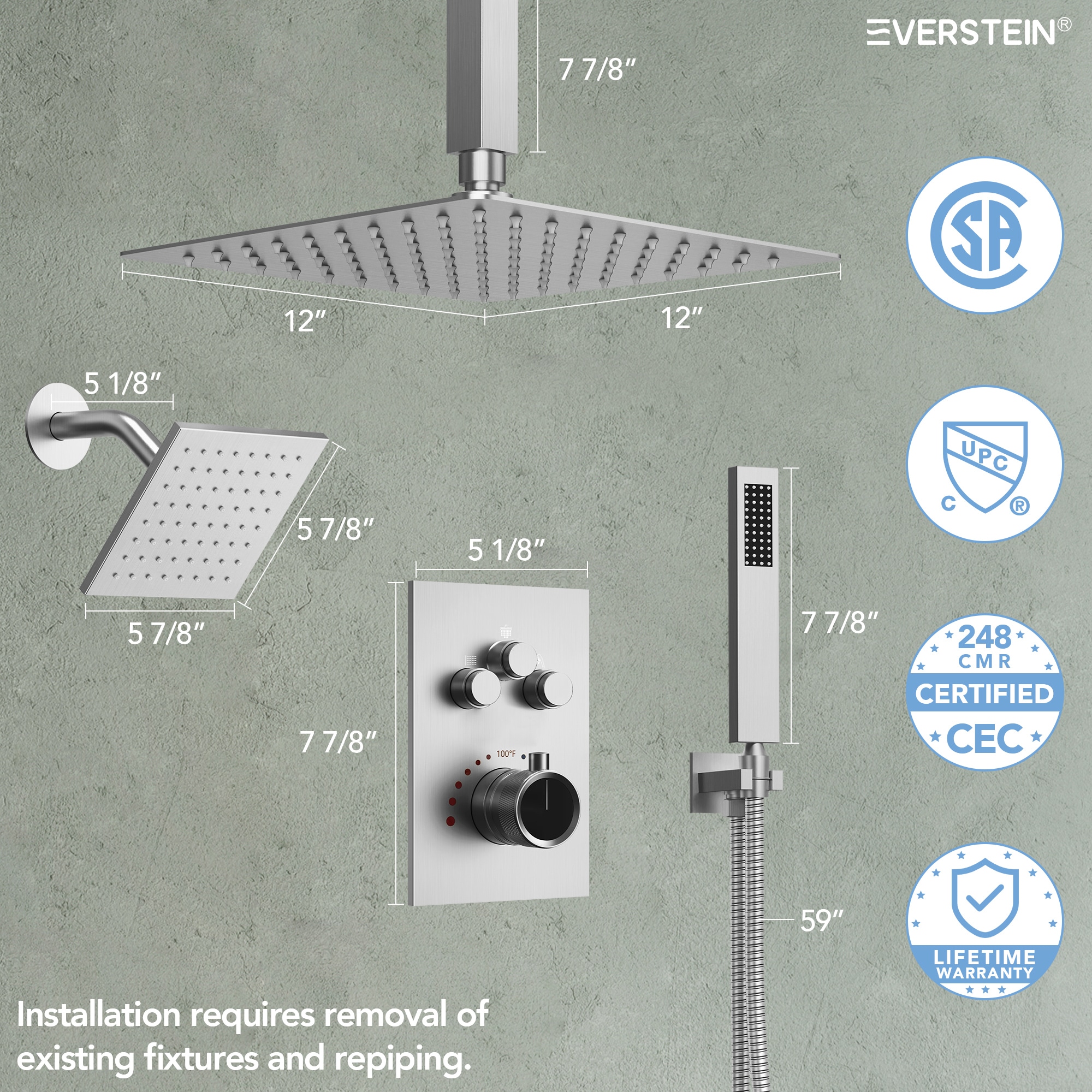 EVERSTEIN Q-924-OTOP Showerhead-Bar-Panels - View #8
