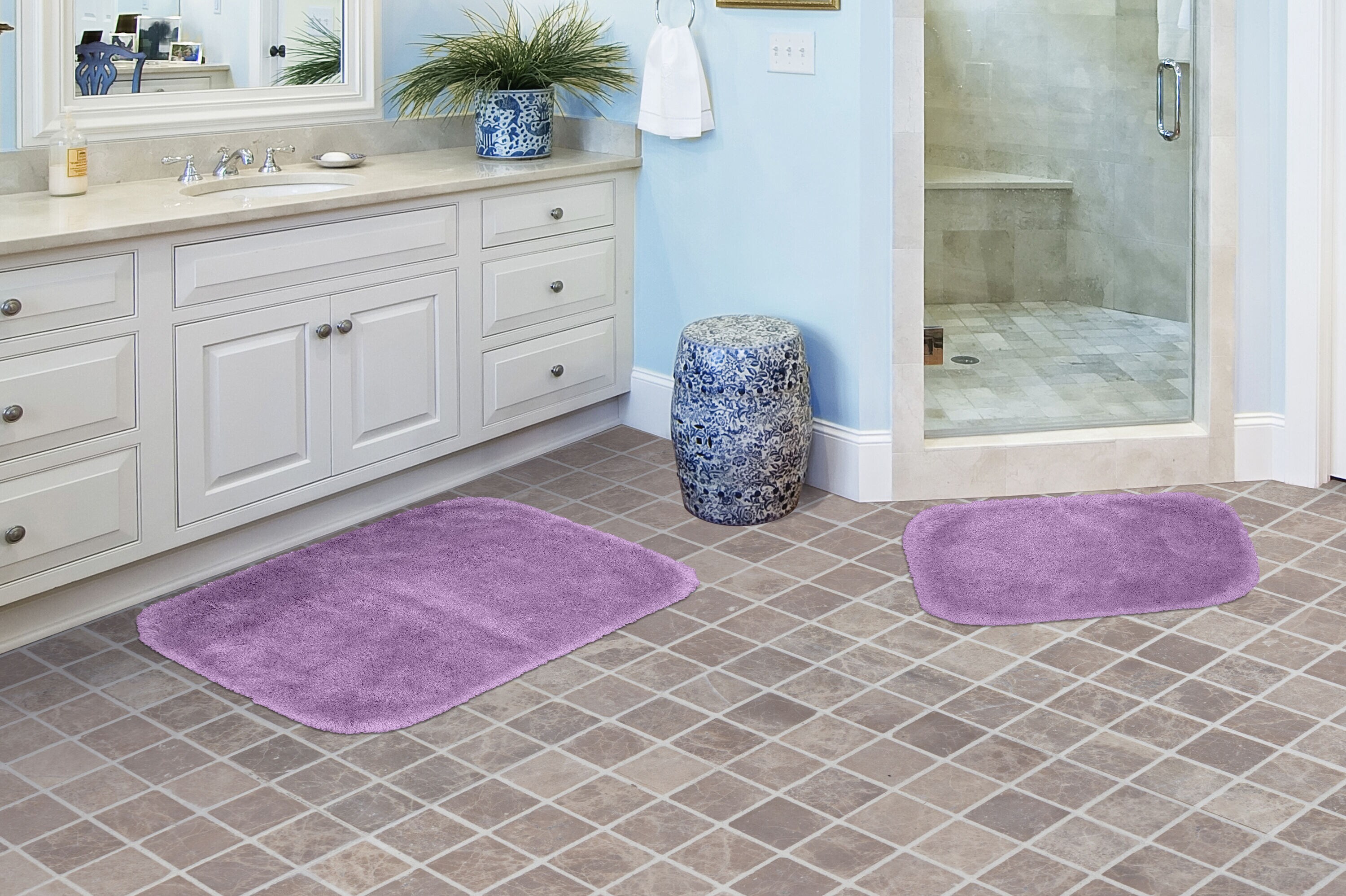  3 Piece Set Bathroom Rugs, Dreamy Farm Purple Lavender