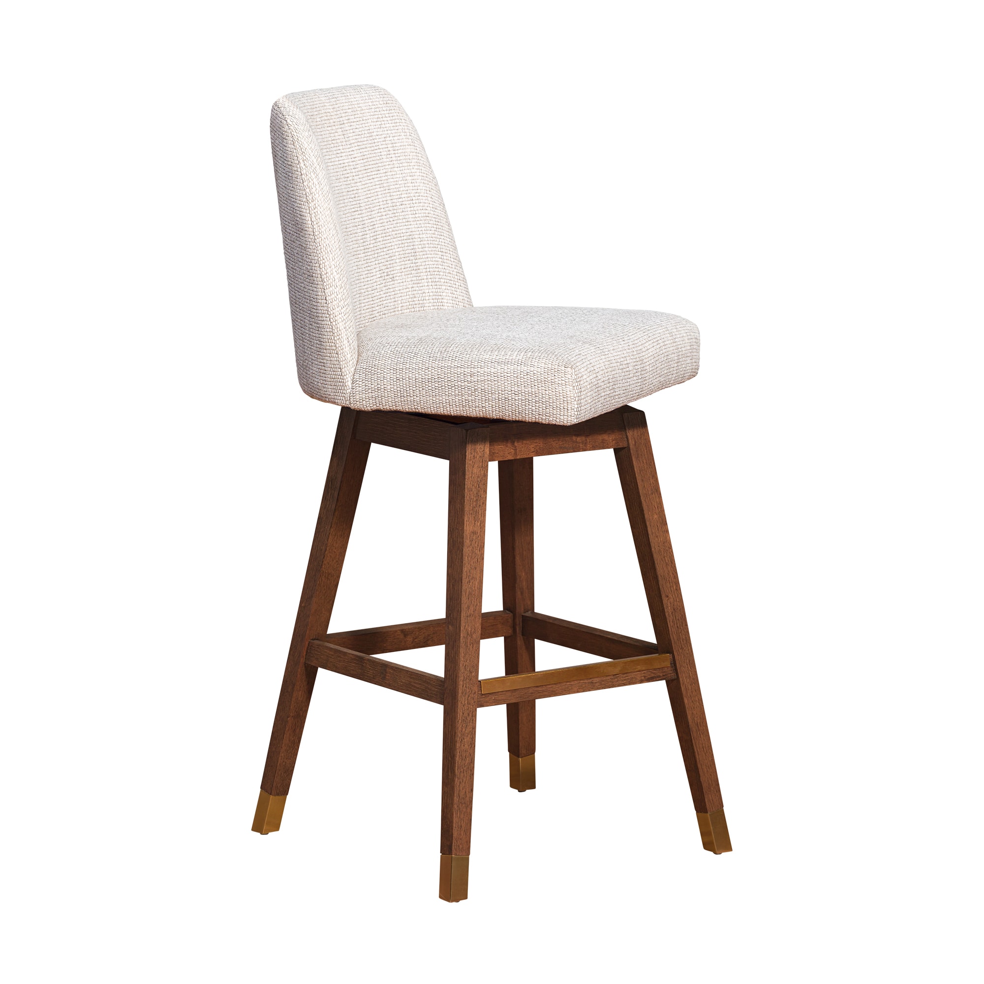 Armen Living 840254332089 Brown Oak 30.0-in H Bar height Bucket seat Upholstered Swivel Metal Bar Stool and Back