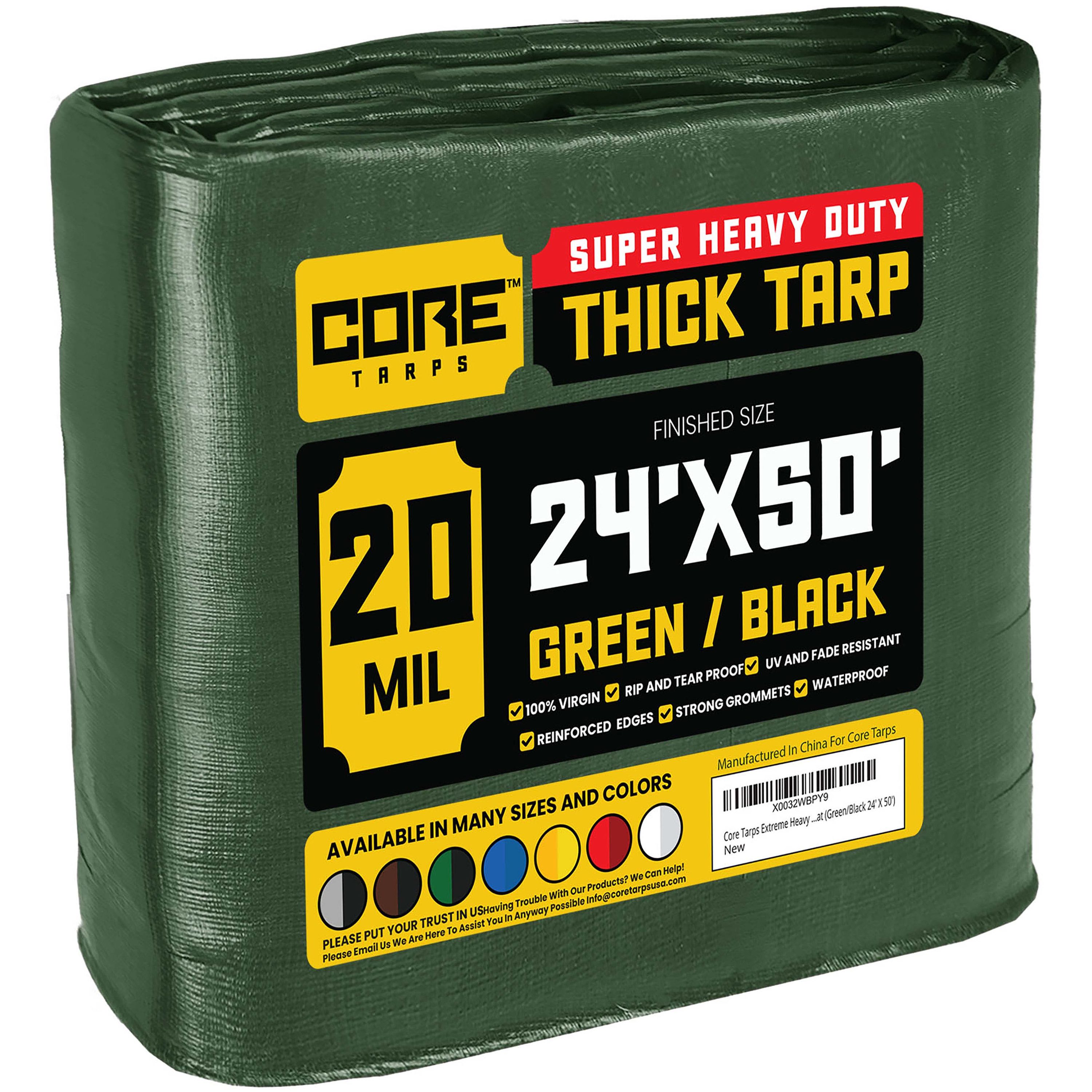 Core Tarps CT-703-24X50 24-ft x 50-ft Green Waterproof Commercial Polyethylene 20-Mils Tarp