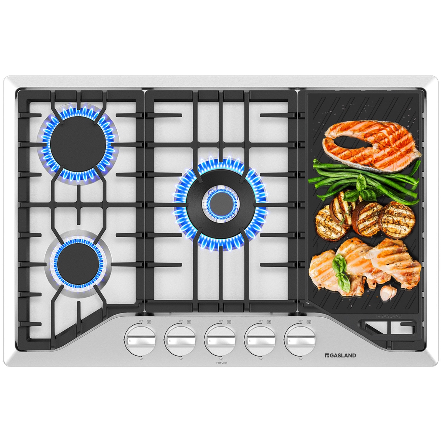 GASLAND PRO GH3305SFN 30-in 5 burners Stainless steel Gas Cooktop (Griddle Included)
