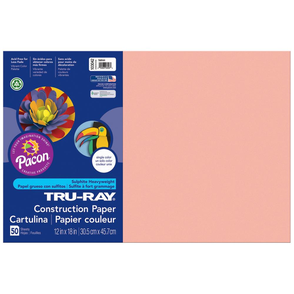 Pacon Tru-Ray Construction Paper 5 Packs 50 Sheets Per Pack 9 x 12 Shocking Pink 