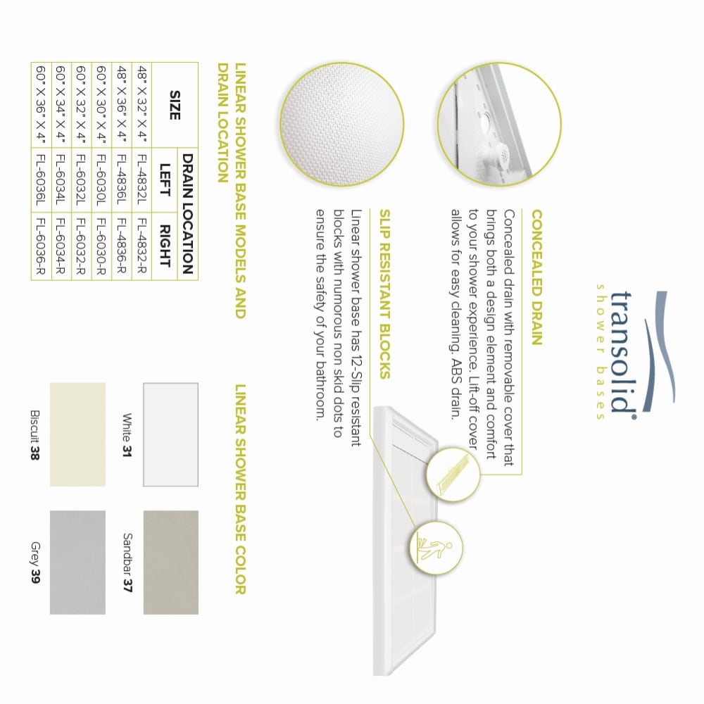 White Rectangular 60'' x 34'' Resin Shower Base with Right Drain