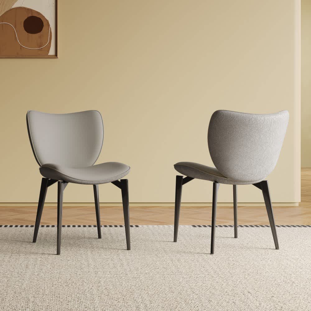 Coolbibila JEREMY-DINING-GRAY Set of 2 Gray Upholstered PU leather Dining Side Chairs with Curved Back and Metal Legs for Kitchen