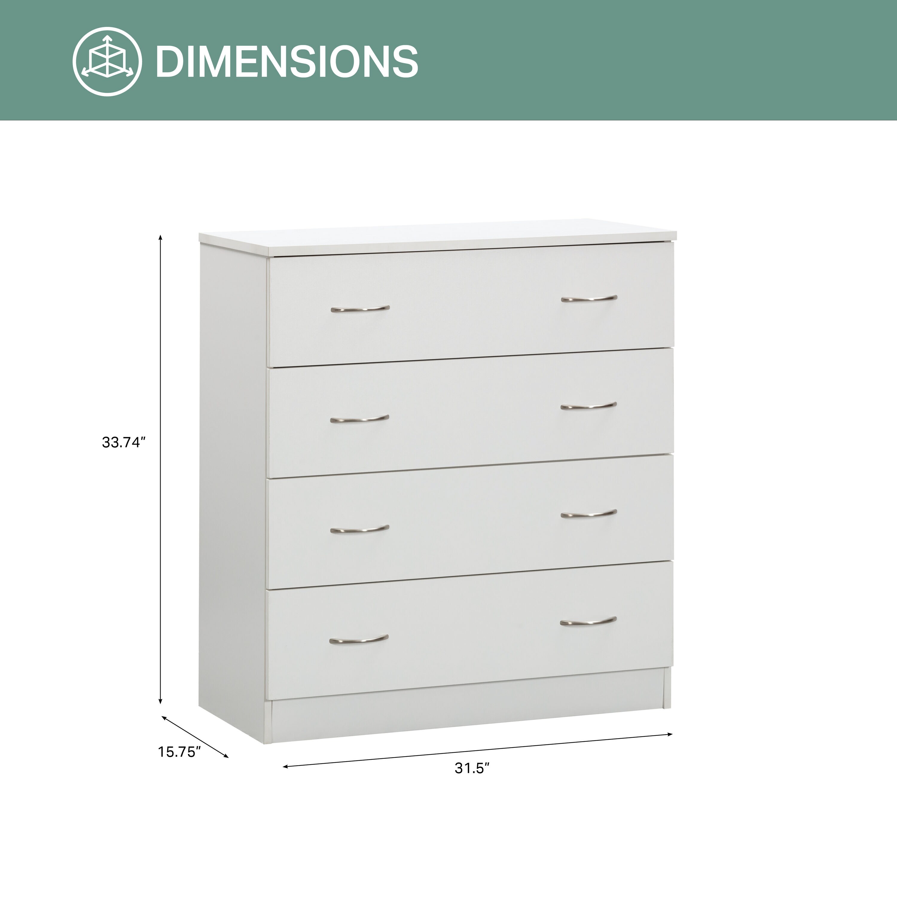 OSHOME OS Home and Office Furniture Model 6003 Four Drawer Chest in White