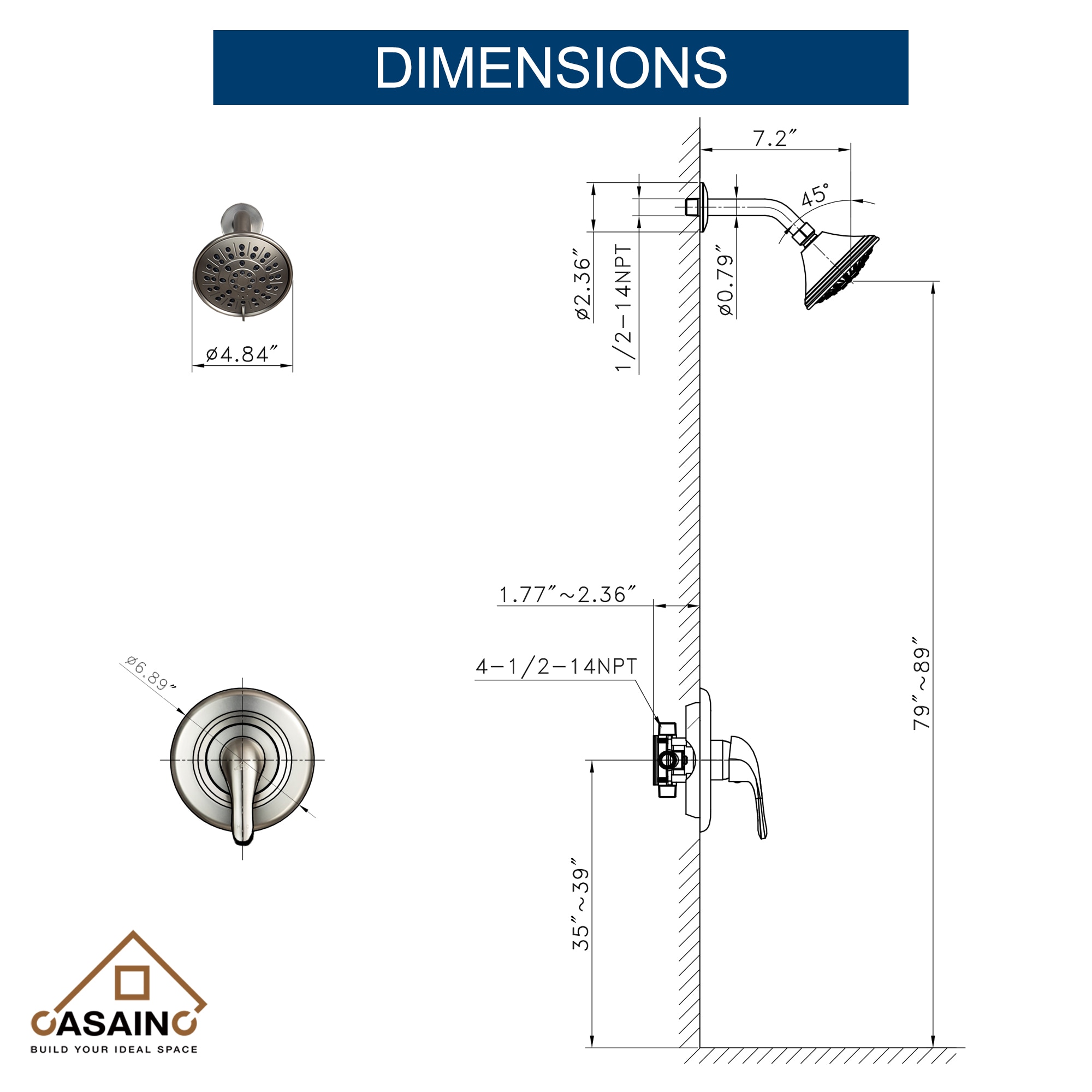 CASAINC OY-98A1001-BN Tub-Shower-Faucets - View #2