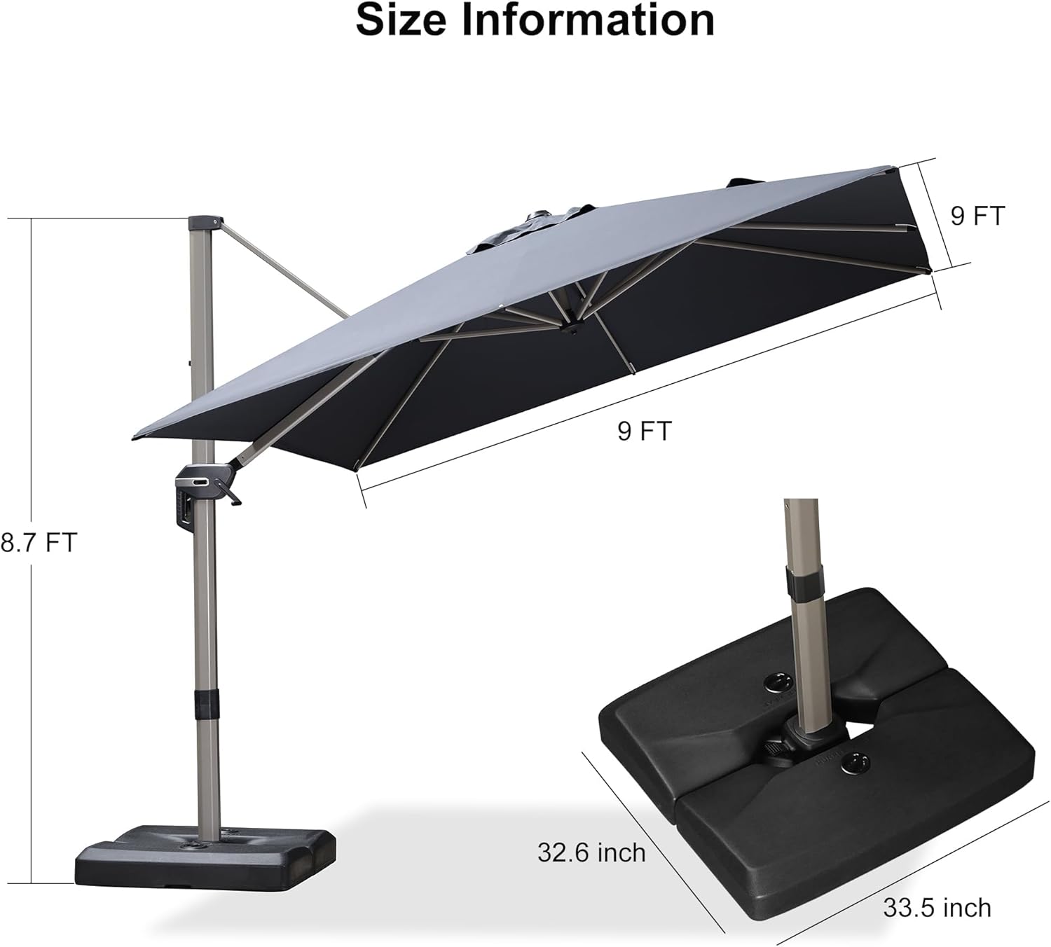 PURPLE LEAF 9-ft Aluminum Gray Crank Cantilever Patio Umbrella