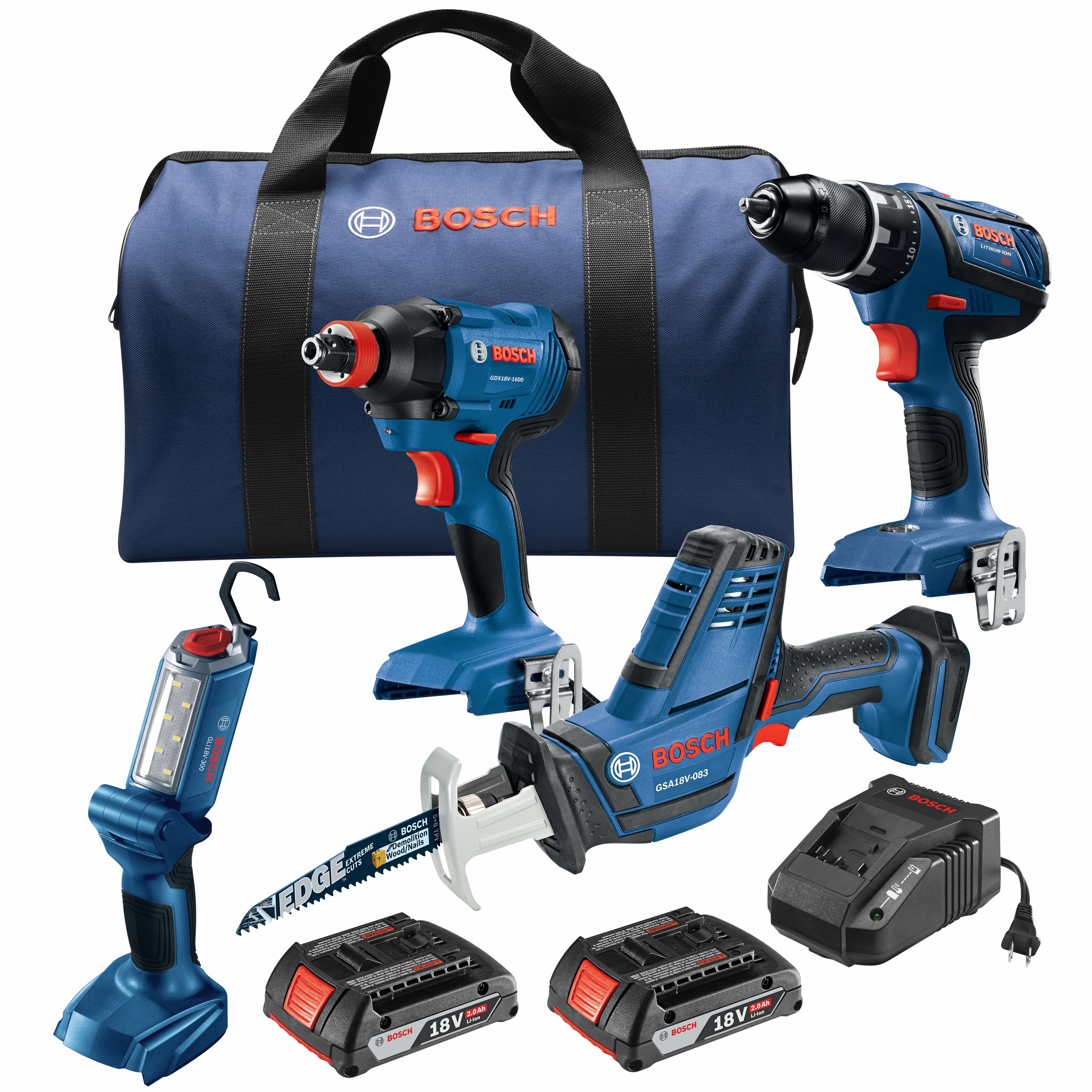 Bosch 4-Tool 18-volt Power Tool Combo Kit with Soft Case (2 Batteries Included and Charger Included) in Power Tool Combo Kits department at Lowes.com