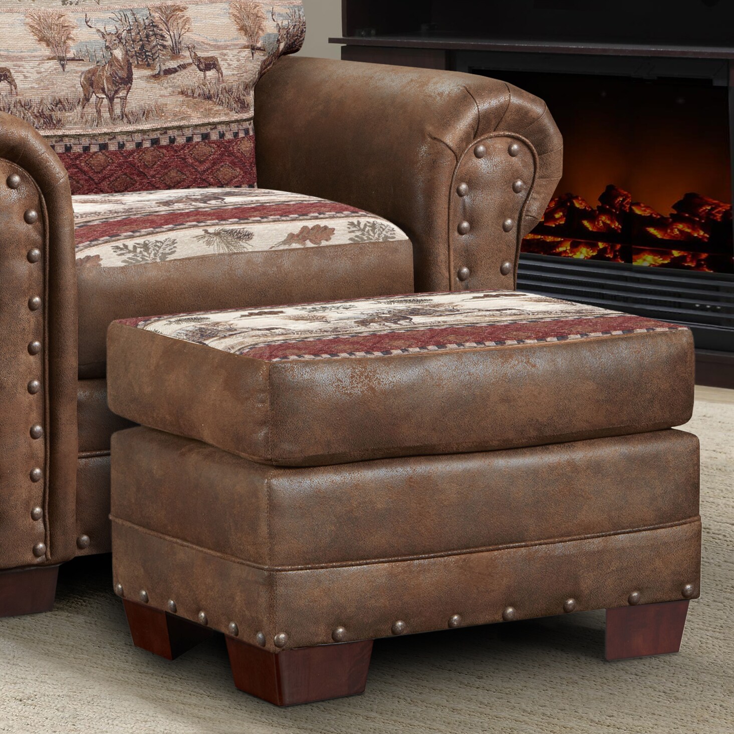 American Furniture Classics 8500-50 Deer valley Rustic Deer valley tapestry Microfiber Ottoman