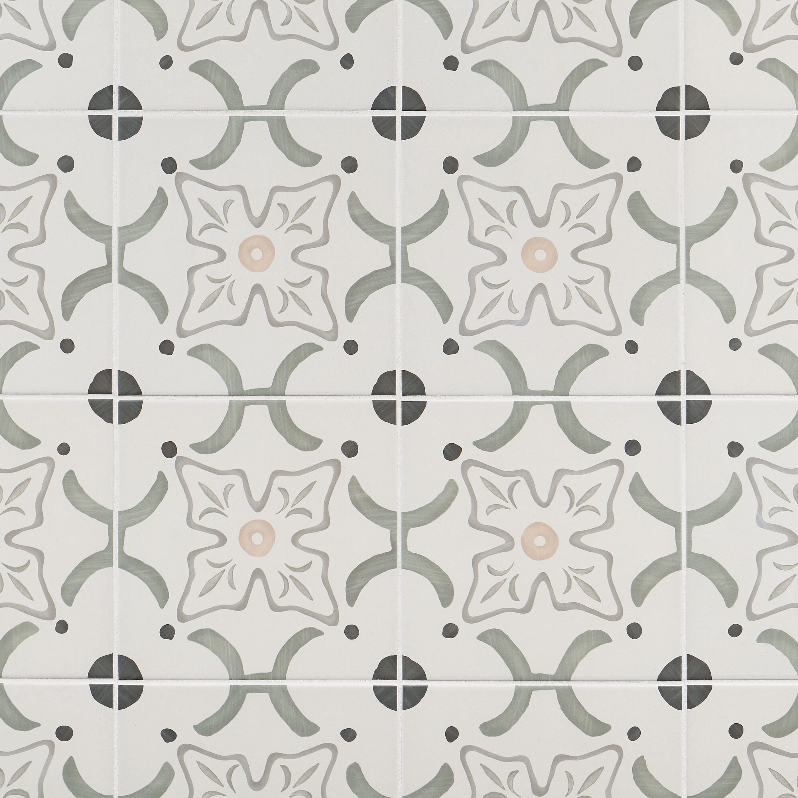 Agave Flora Green and Gray Matte Porcelain Floor and Wall Tile
