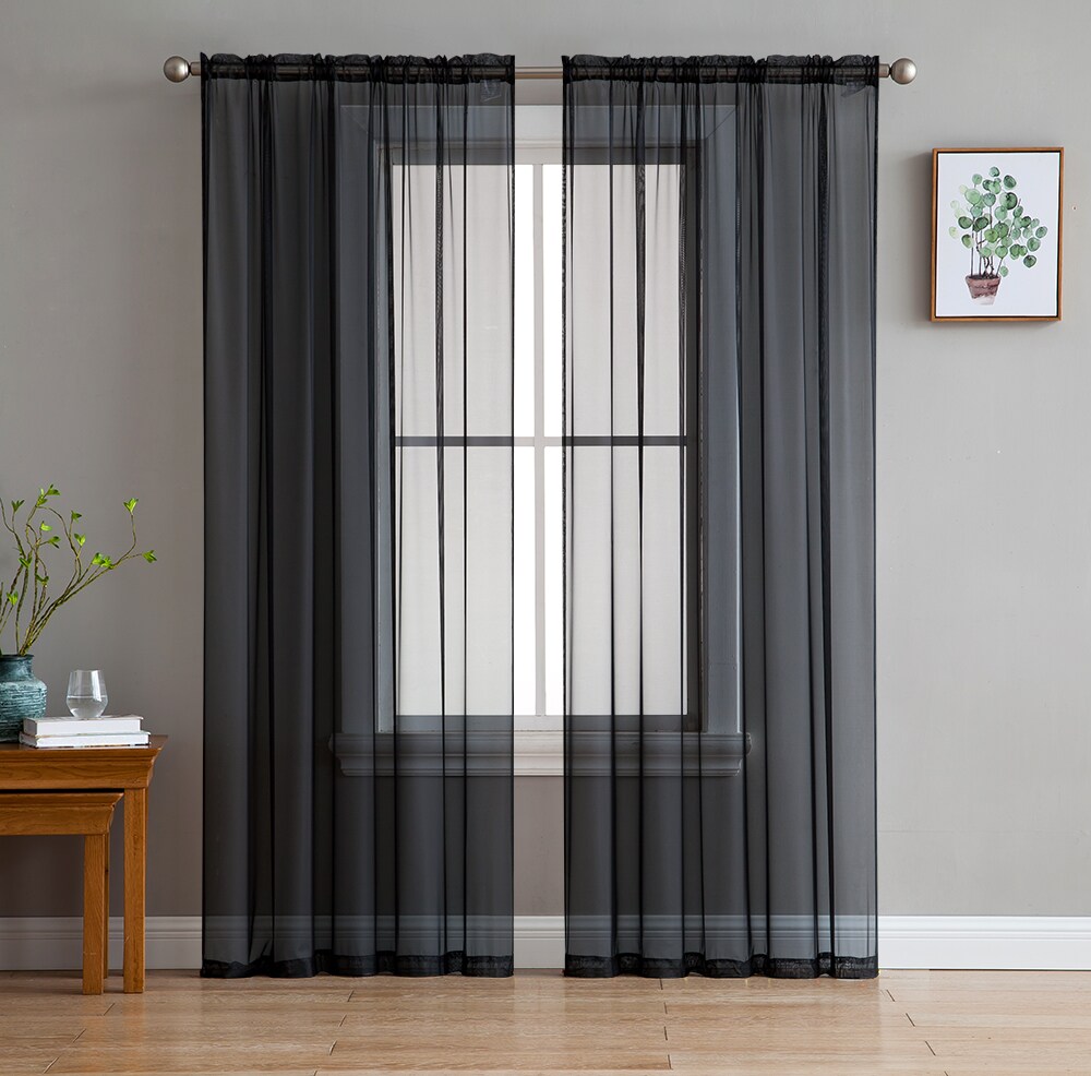 HLC.me SHPNL-108BLK 108-Inches Black Sheer Rod pocket Curtain panel pair