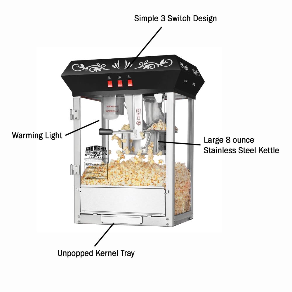 Superior Popcorn Company Superior Popcorn 8 Ounce Popcorn Machine -  Electric Countertop Popcorn Maker, Black, Tabletop, 860W, Nostalgic Design