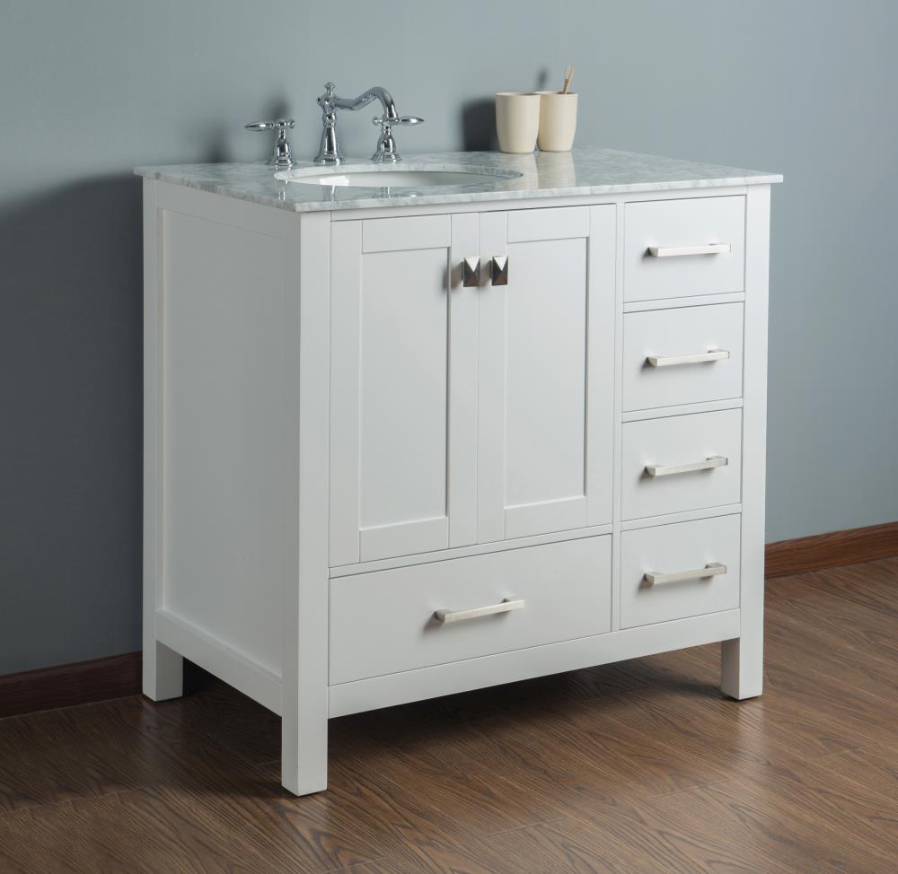 Stufurhome 36-in White Undermount Single Sink Bathroom Vanity with ...