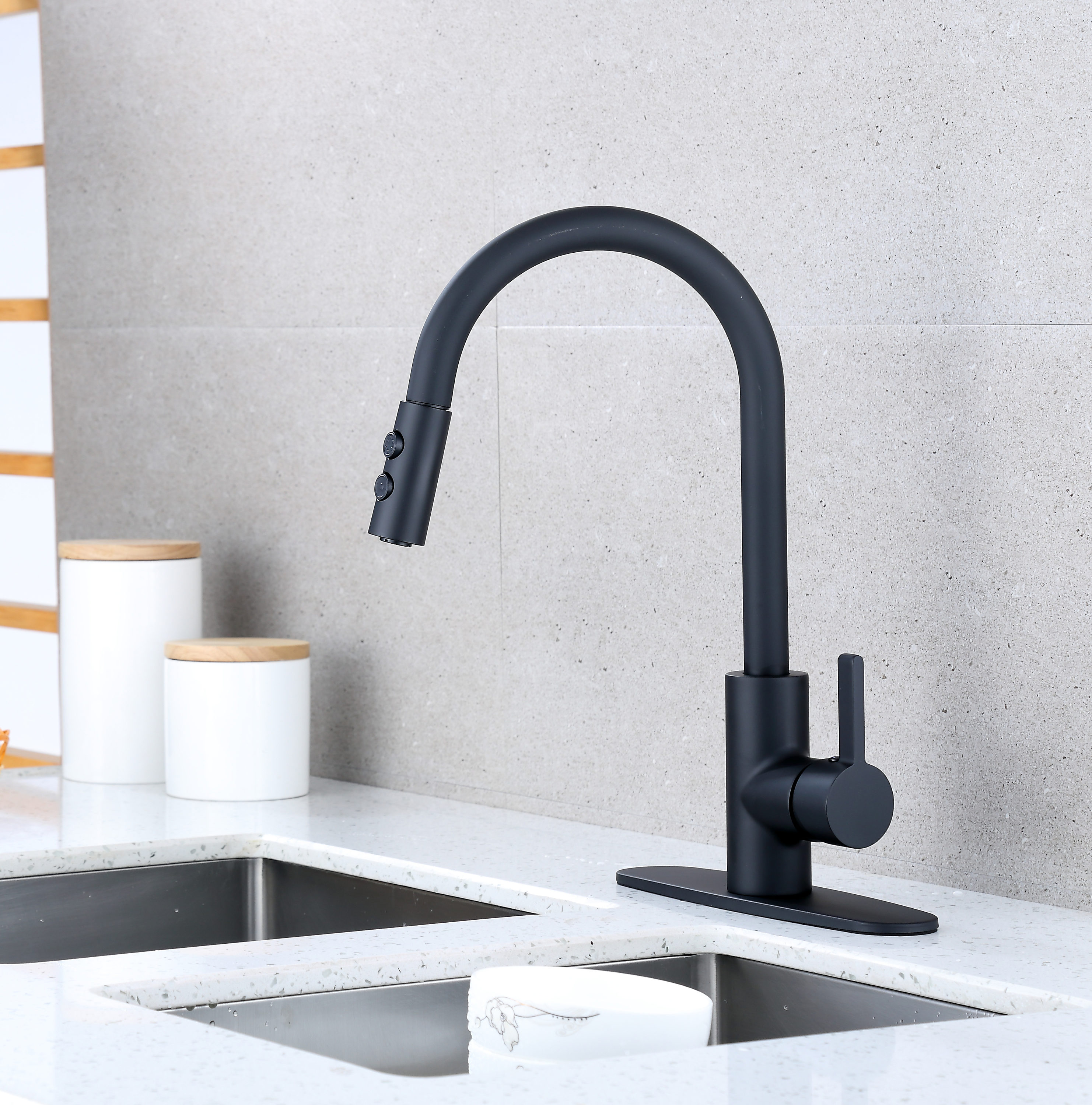 Runfine Sydney Matte Black Single Handle Kitchen Faucet with Sprayer ...