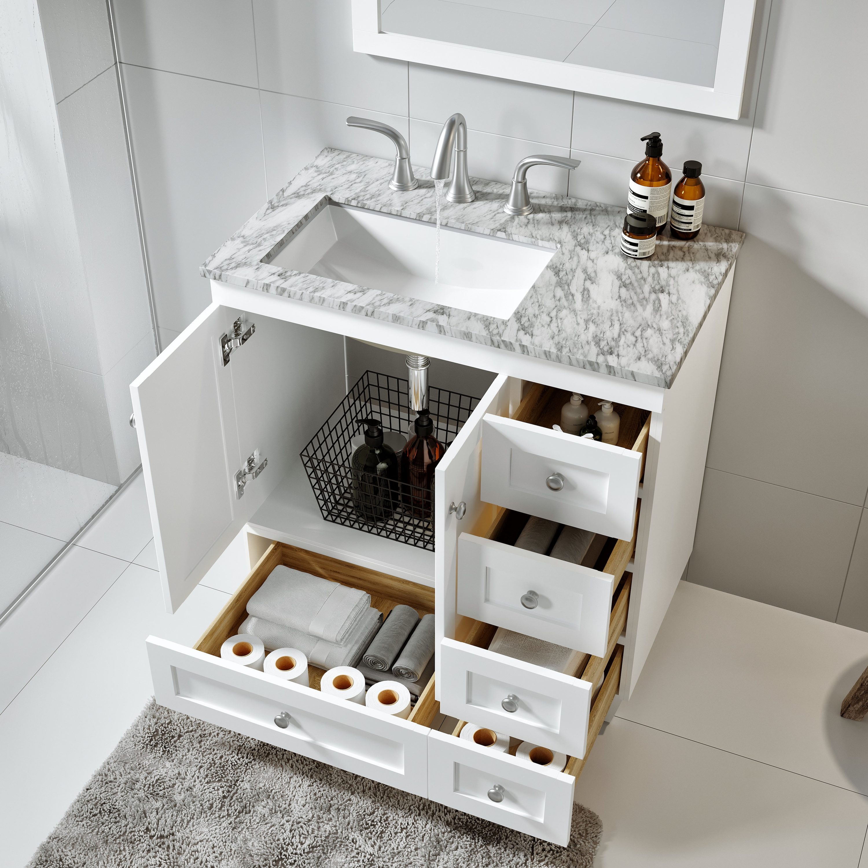 Eviva Acclaim 30-in White Undermount Single Sink Bathroom Vanity With ...