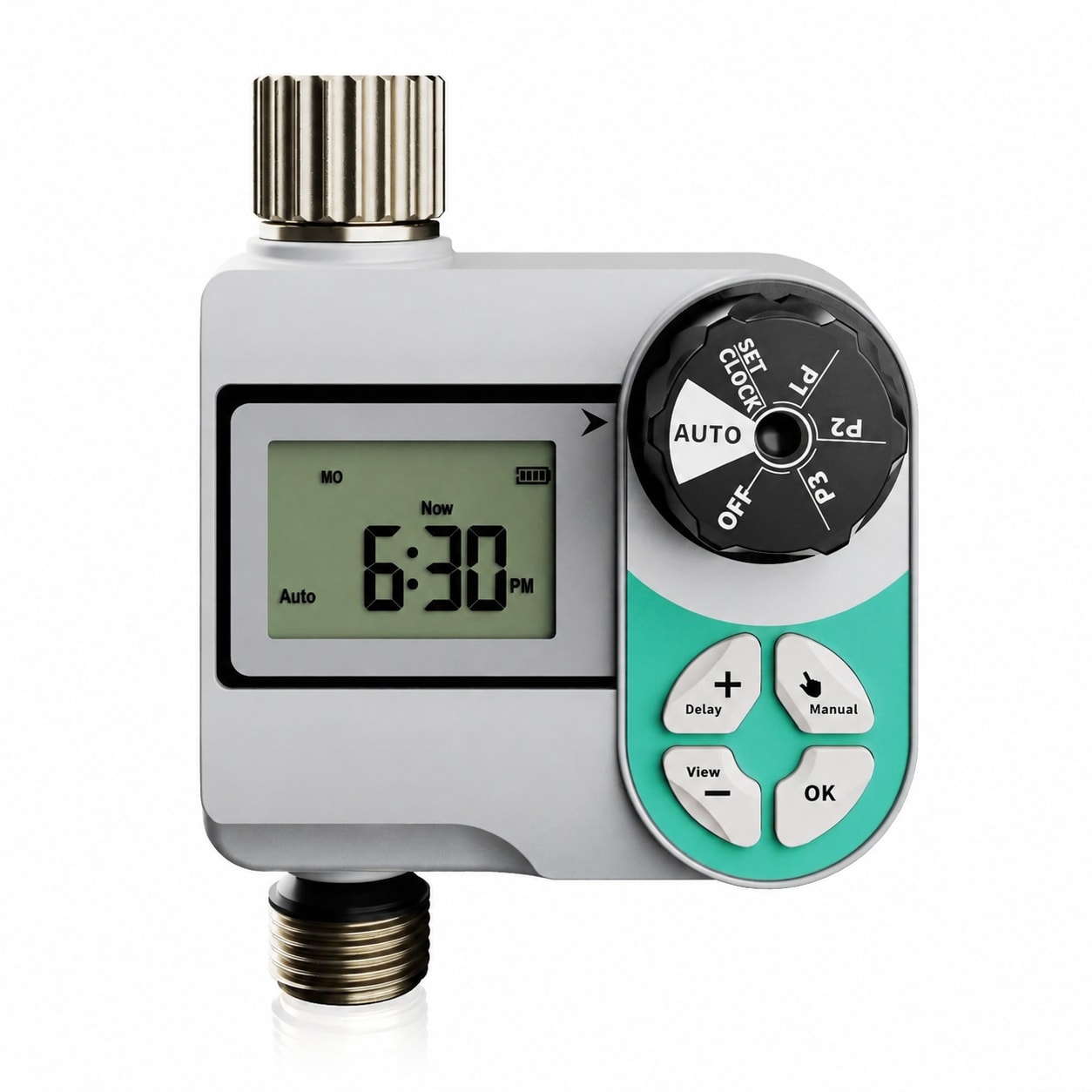 Oyezvary  Weekly Plan 2 Zone Sprinkler Timer with Metal Inlet and Outlet for Garden Hose Rain Delay Manual and Automatic Watering for Lawn Garden