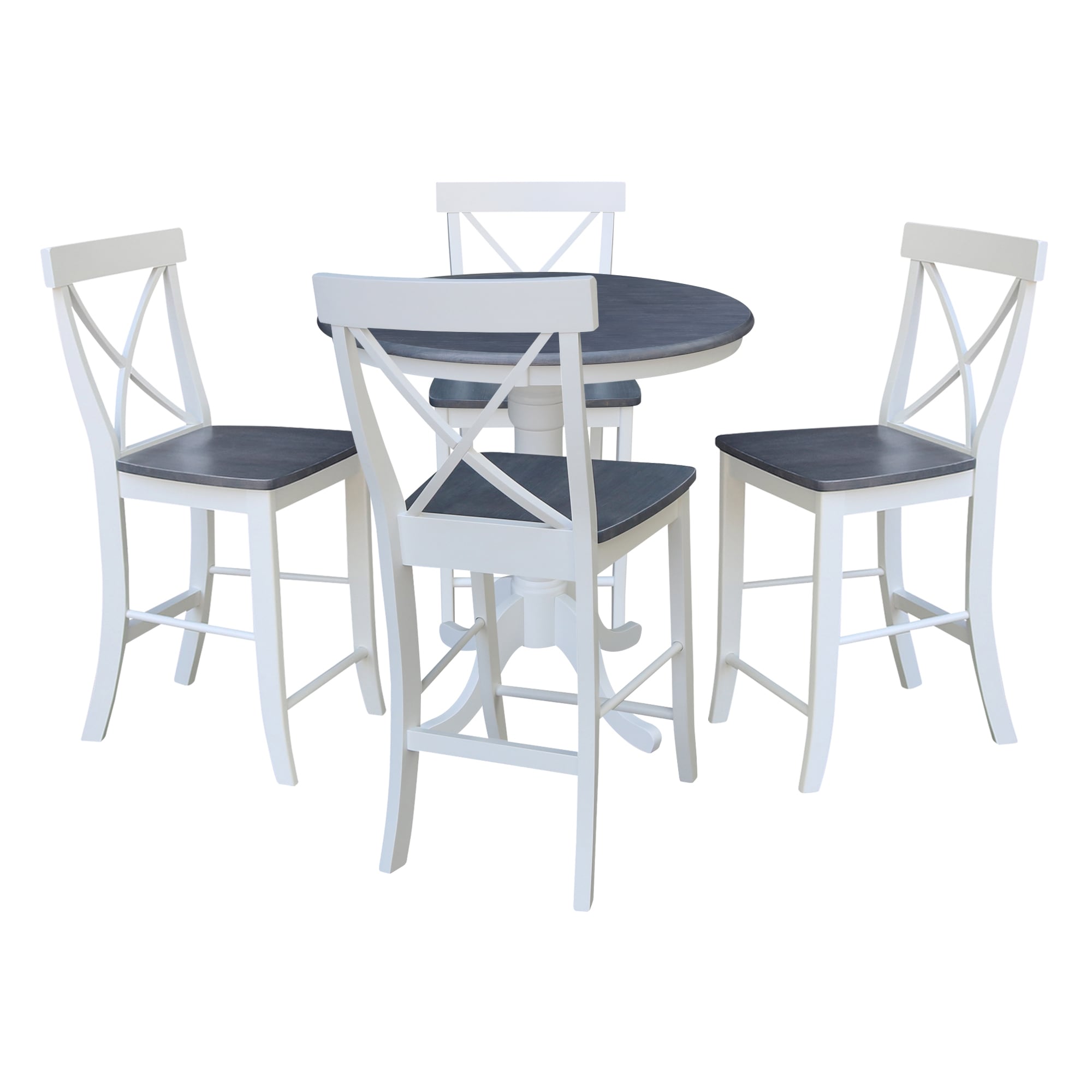 International Concepts K05-36RT-6B-S6132-4 White/Heather Gray Traditional Dining Room Set with Round Table ( Seats 4 )