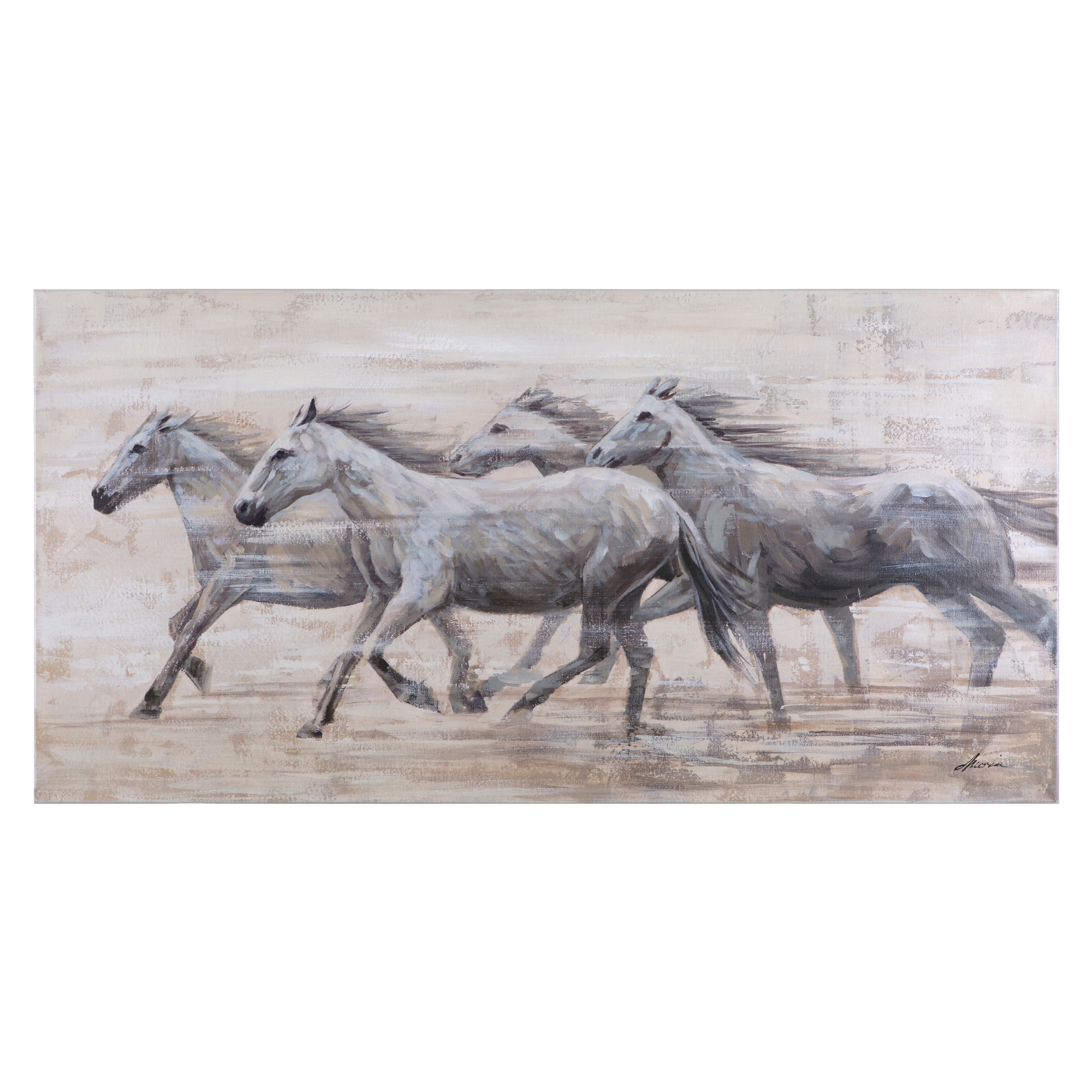 Yosemite Home Decor ARTAE1896 Horses in the Wind Unknown Does Not Apply 28-in H x 55-in W Animals Canvas Hand-Painted Painting